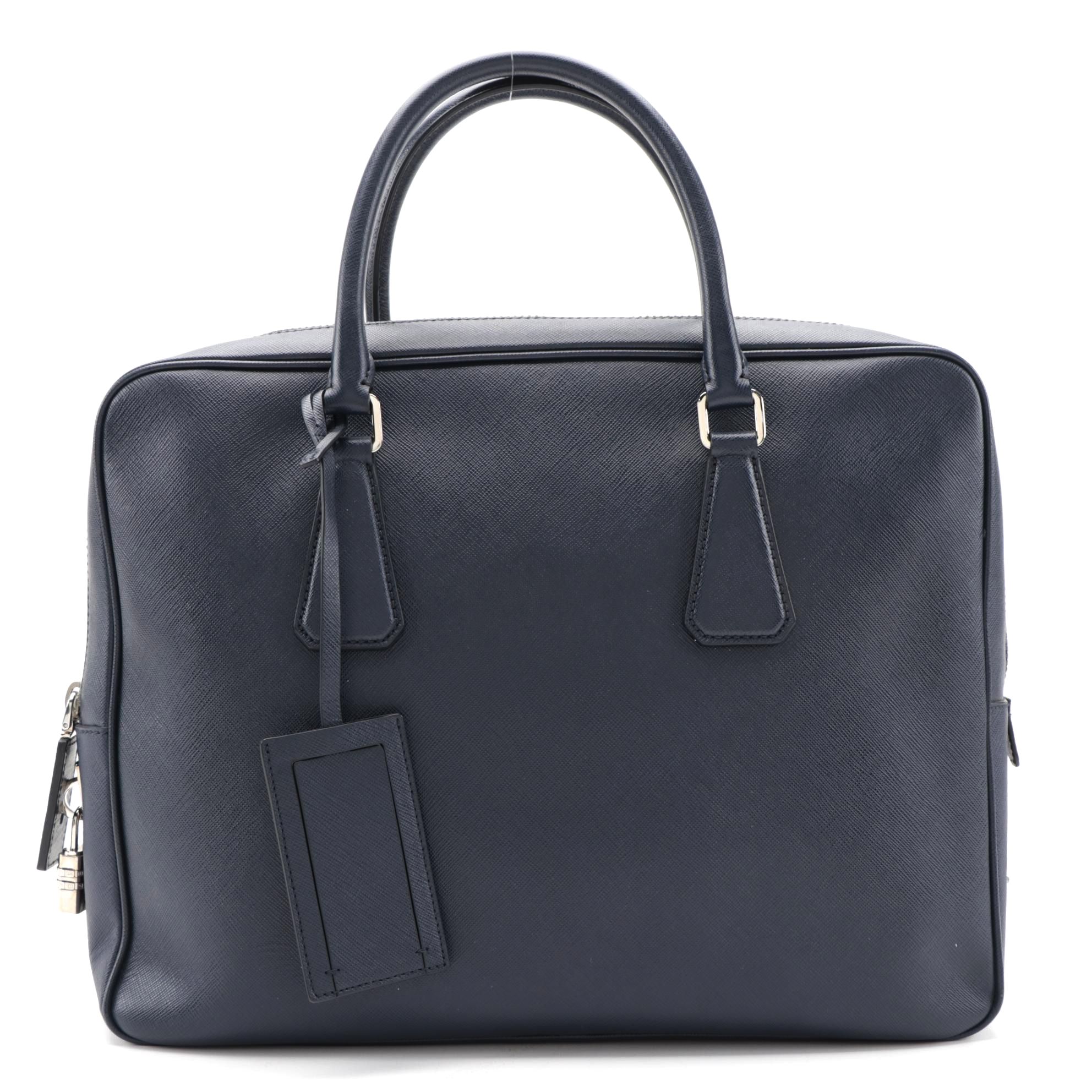 Prada Navy Saffiano Leather Briefcase