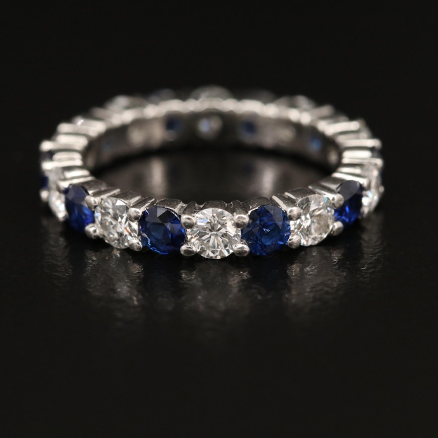 Platinum 1.00 CTW Diamond and Sapphire Eternity Band