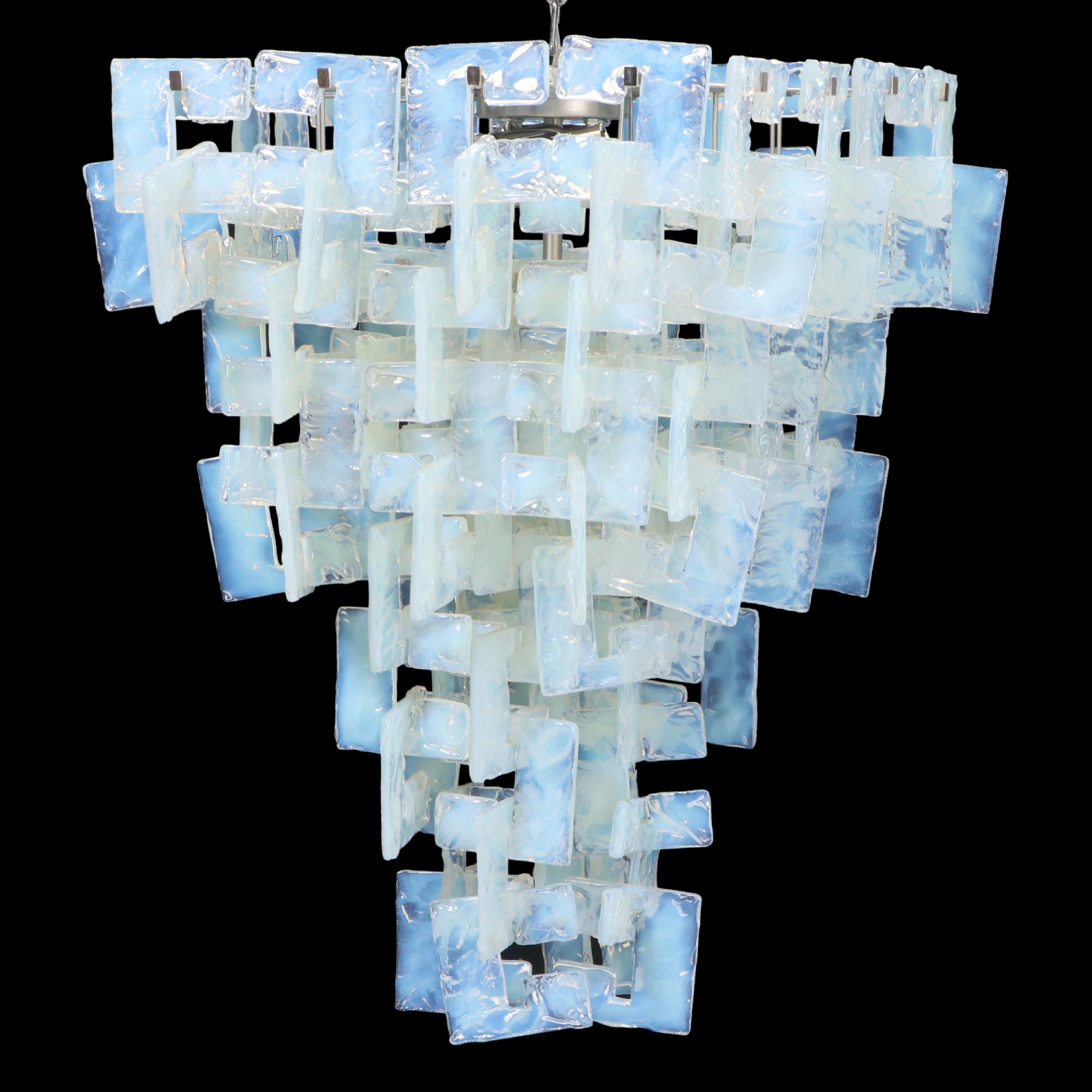 Carlo Nason for Mazzega "Ice" Interlocking Murano Glass Chandelier, 1970s