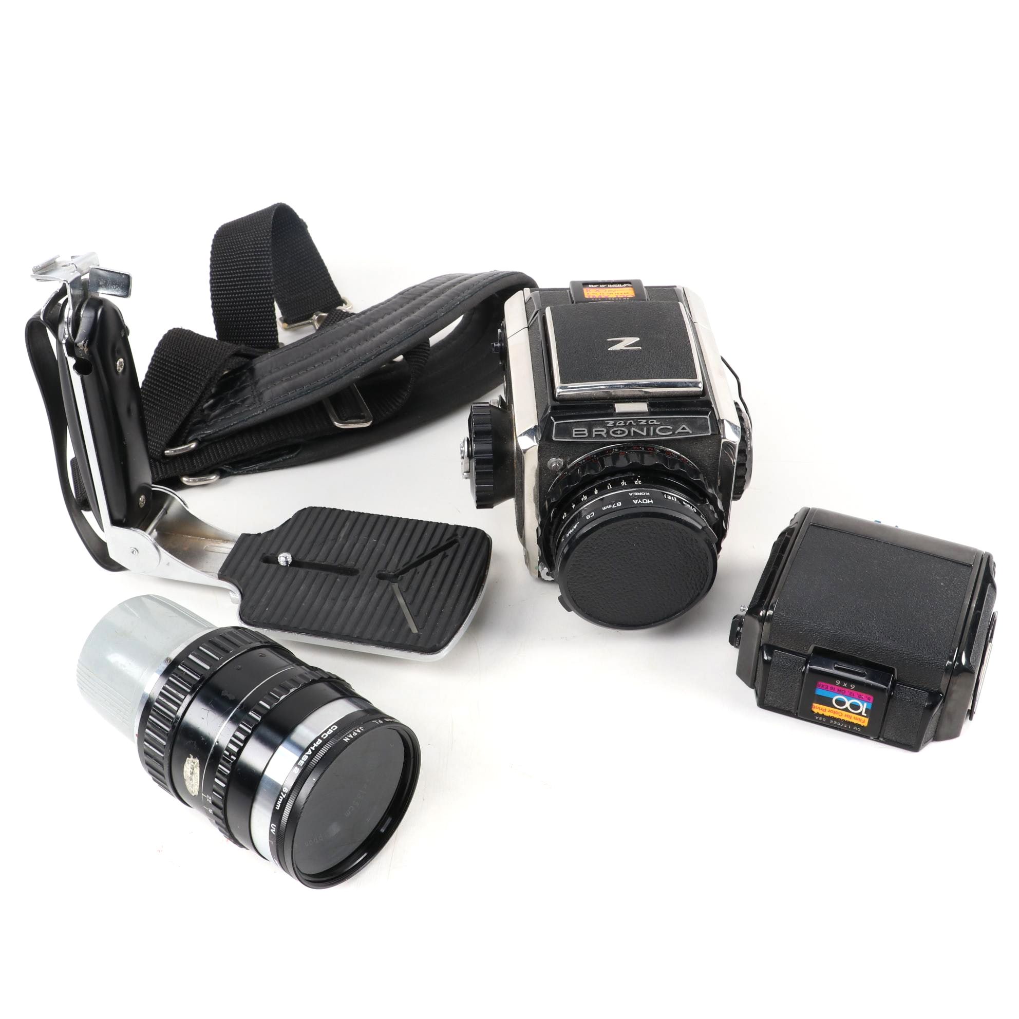 Zenza Bronica SLR Camera with Strap, Grip, Lens and Extra Film Back
