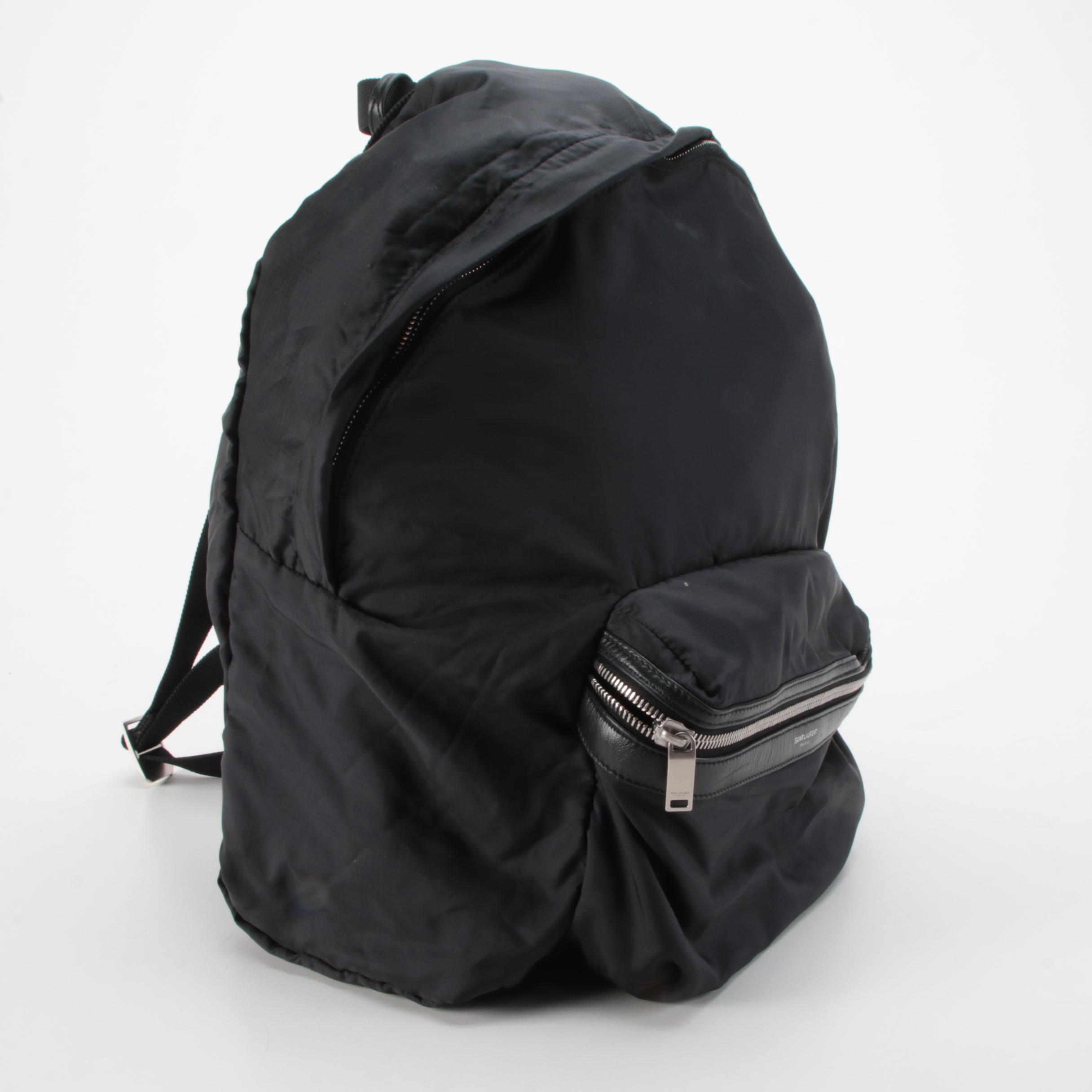 Saint Laurent City Convertible Fold-Up Backpack to Belt Bag in Black Nylon