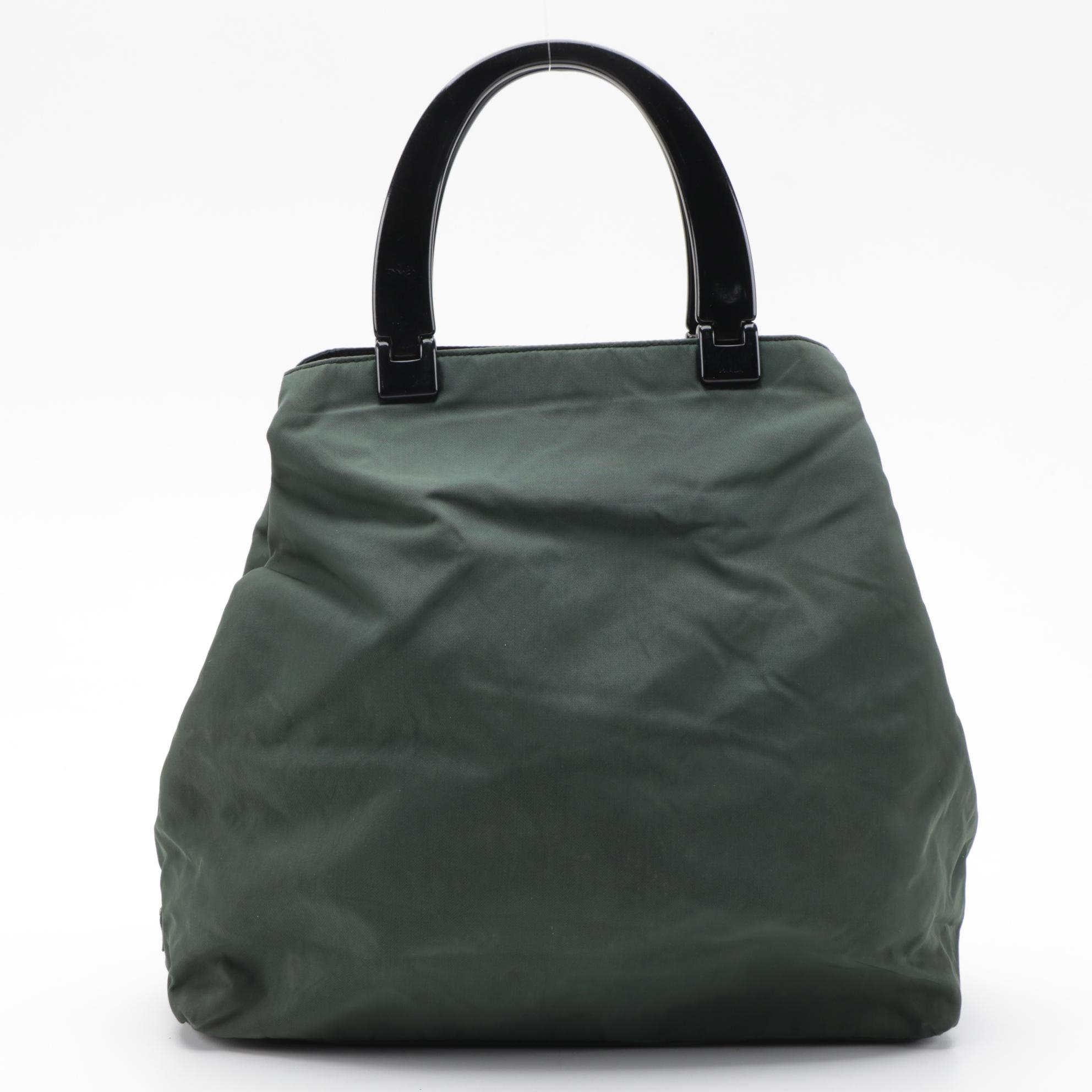 Prada Green Tessuto Nylon Tote Bag with Lucite Handles