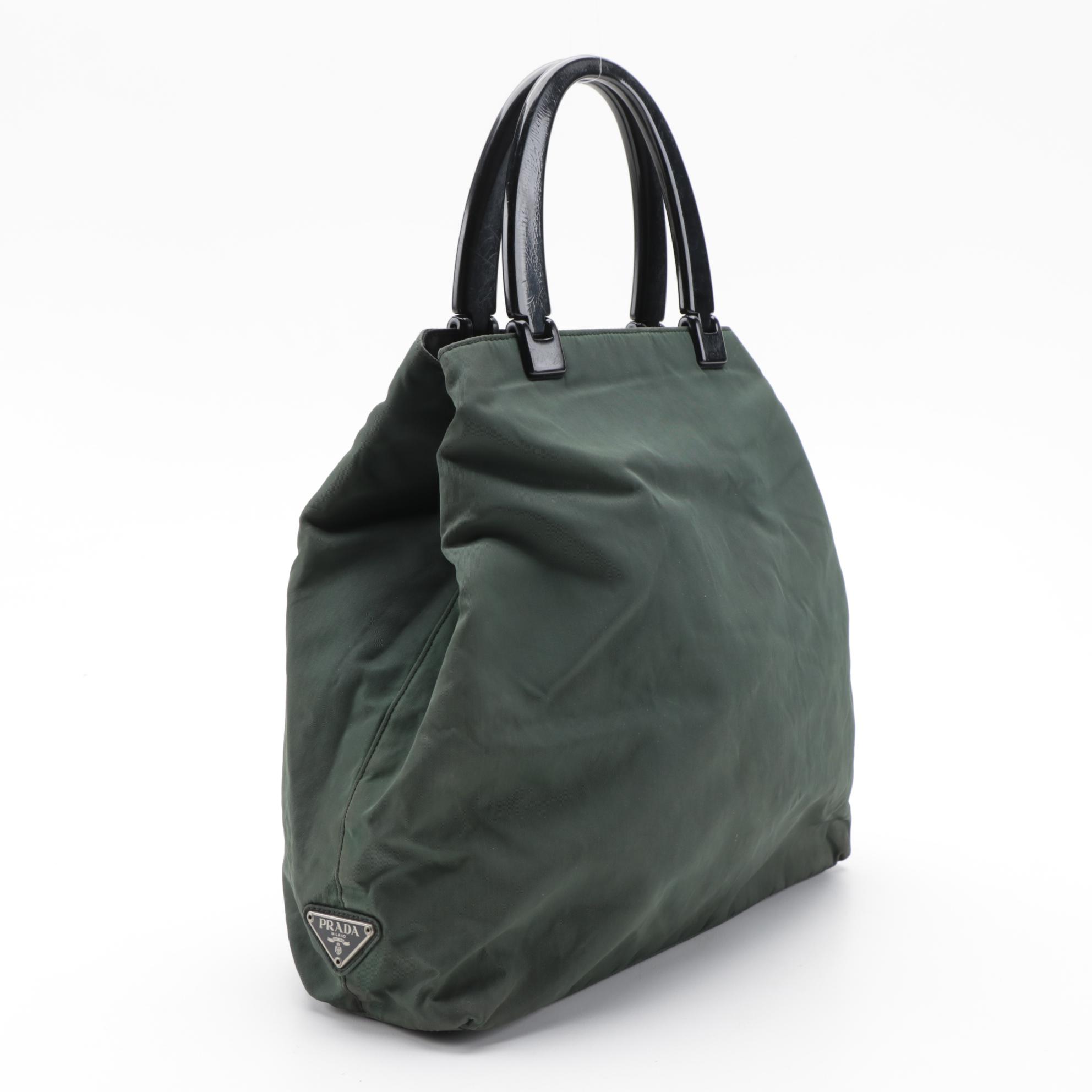 Prada Green Tessuto Nylon Tote Bag with Lucite Handles