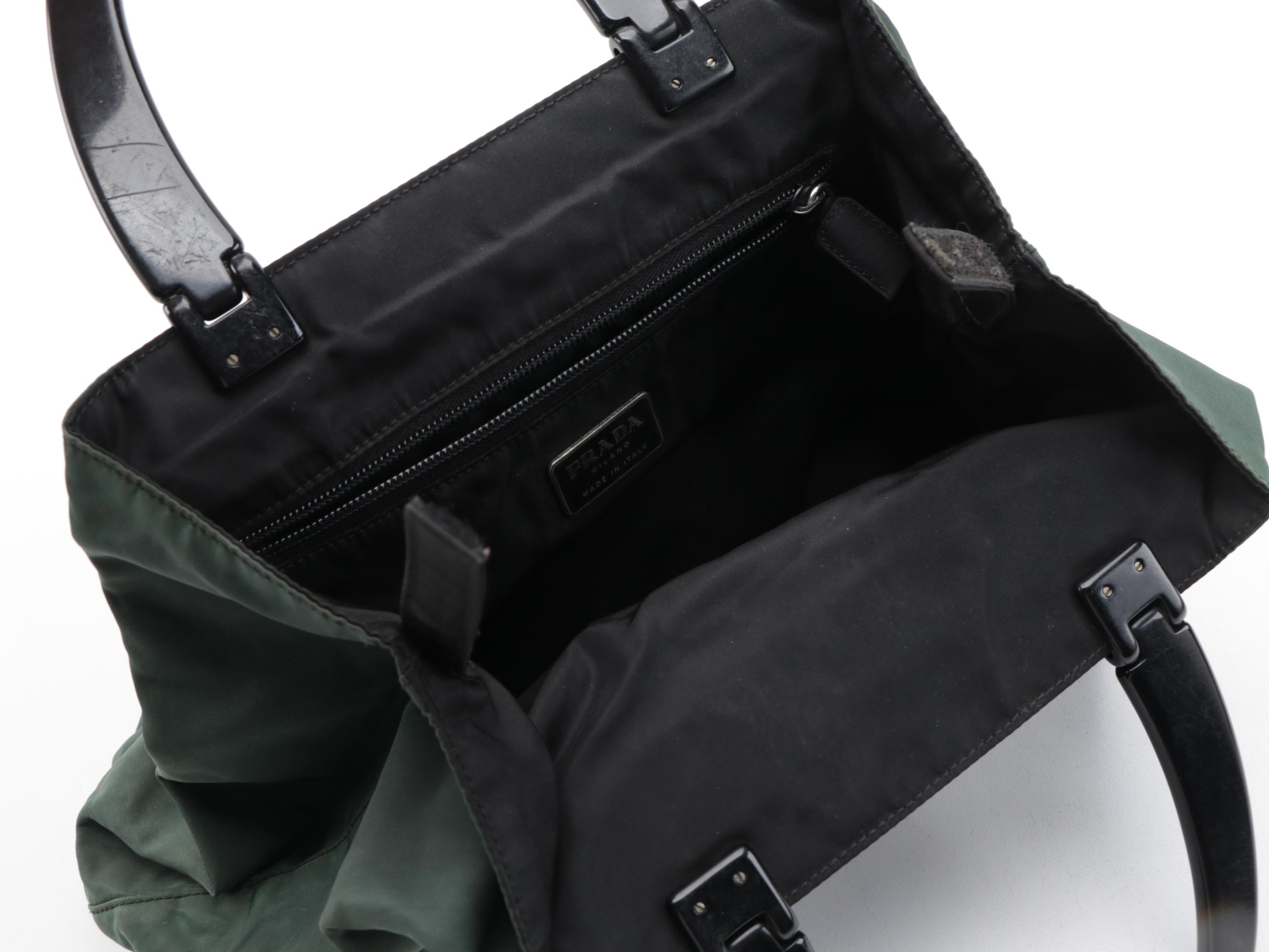 Prada Green Tessuto Nylon Tote Bag with Lucite Handles