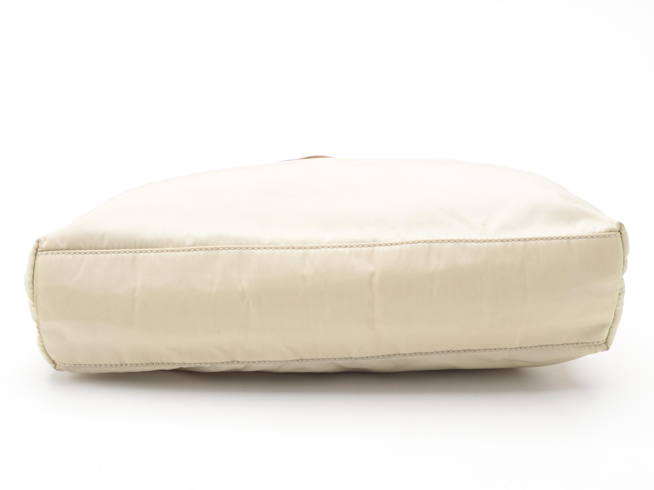 Prada Small Beige Tessuto Nylon Tote Bag with Leather Straps