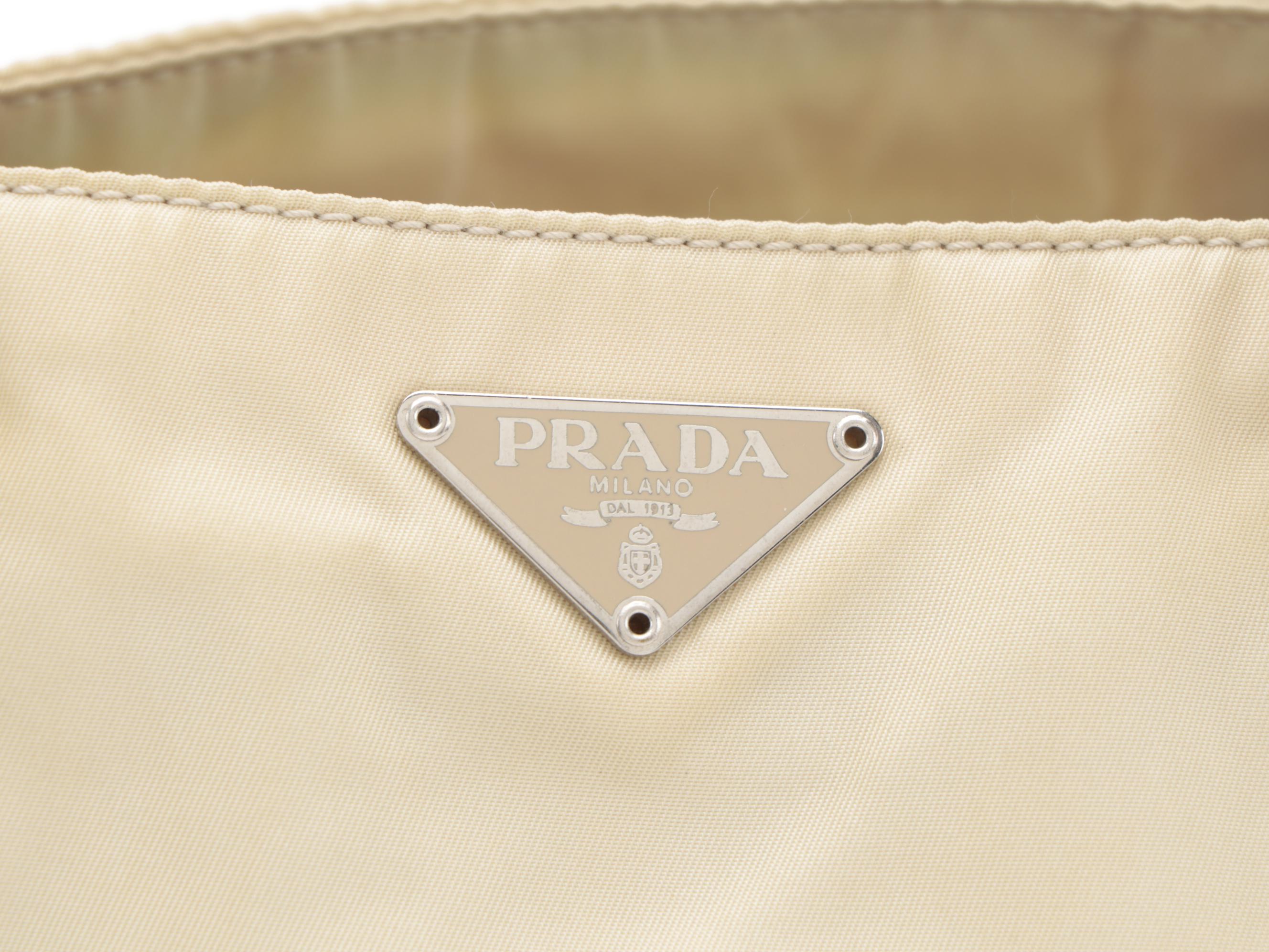 Prada Small Beige Tessuto Nylon Tote Bag with Leather Straps