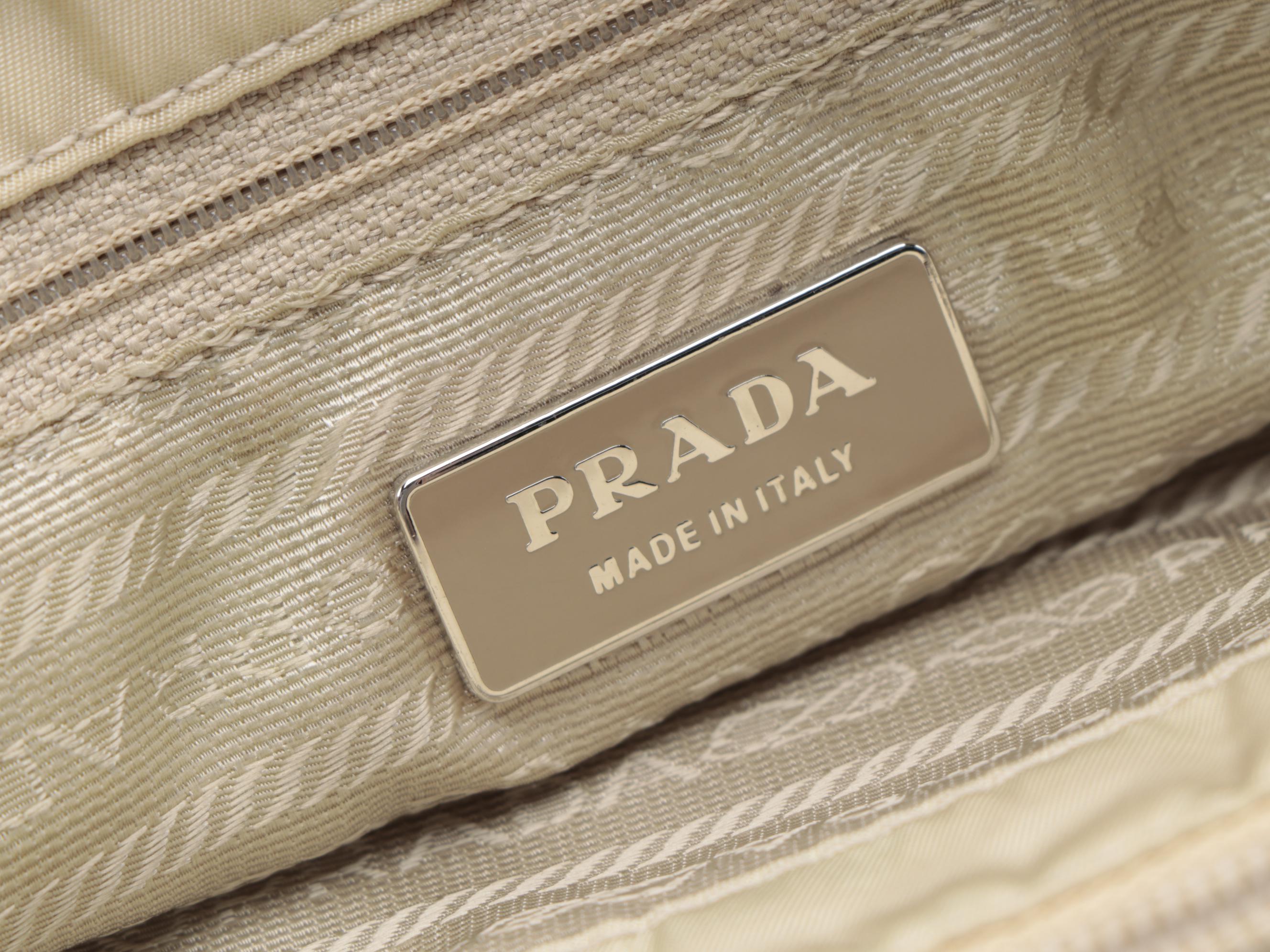 Prada Small Beige Tessuto Nylon Tote Bag with Leather Straps