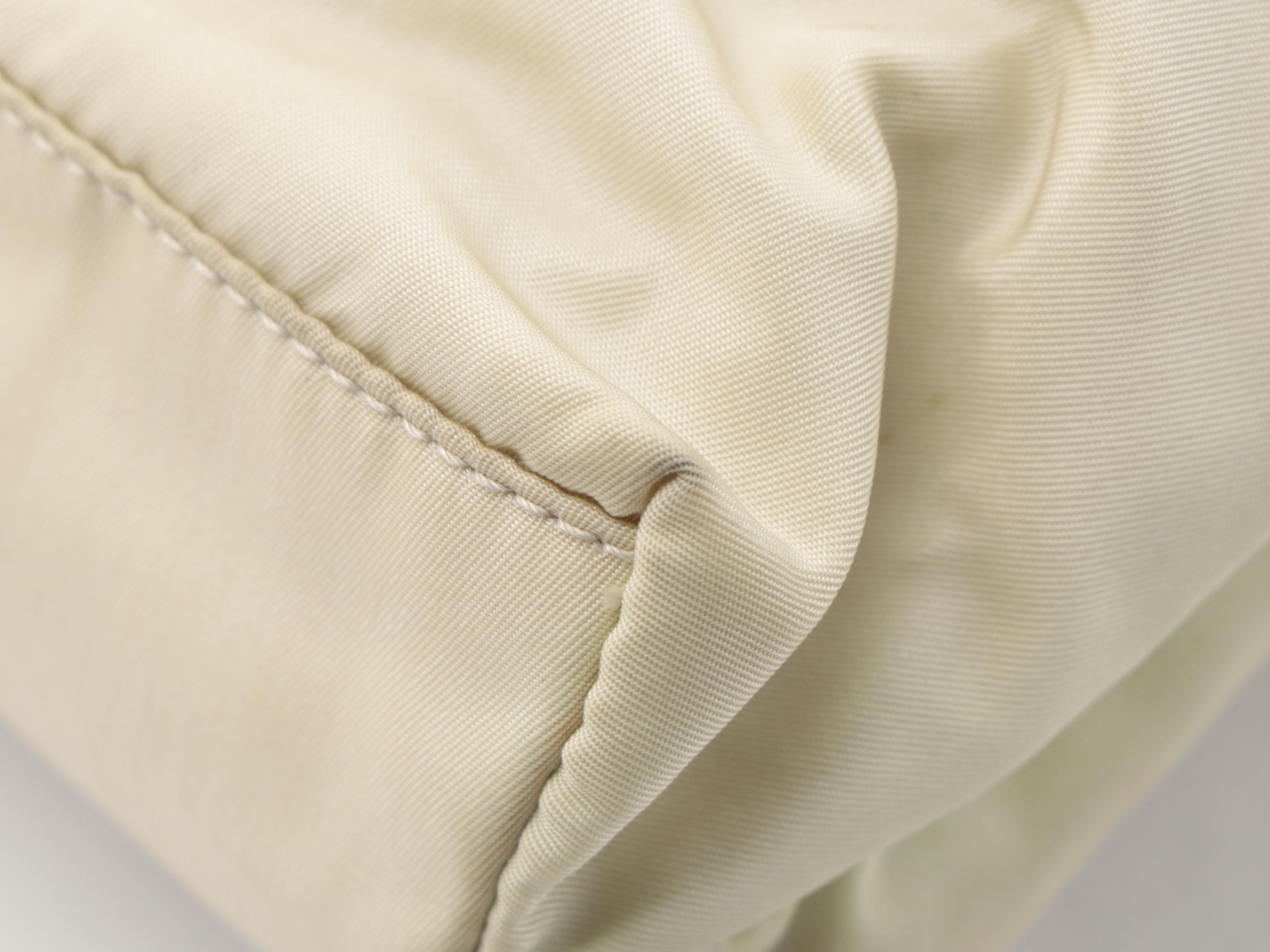 Prada Small Beige Tessuto Nylon Tote Bag with Leather Straps