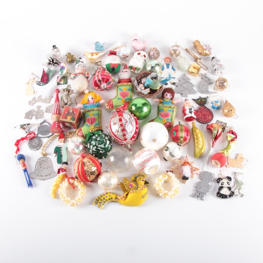 Christmas Tree Ornaments Including Handmade and Embellished