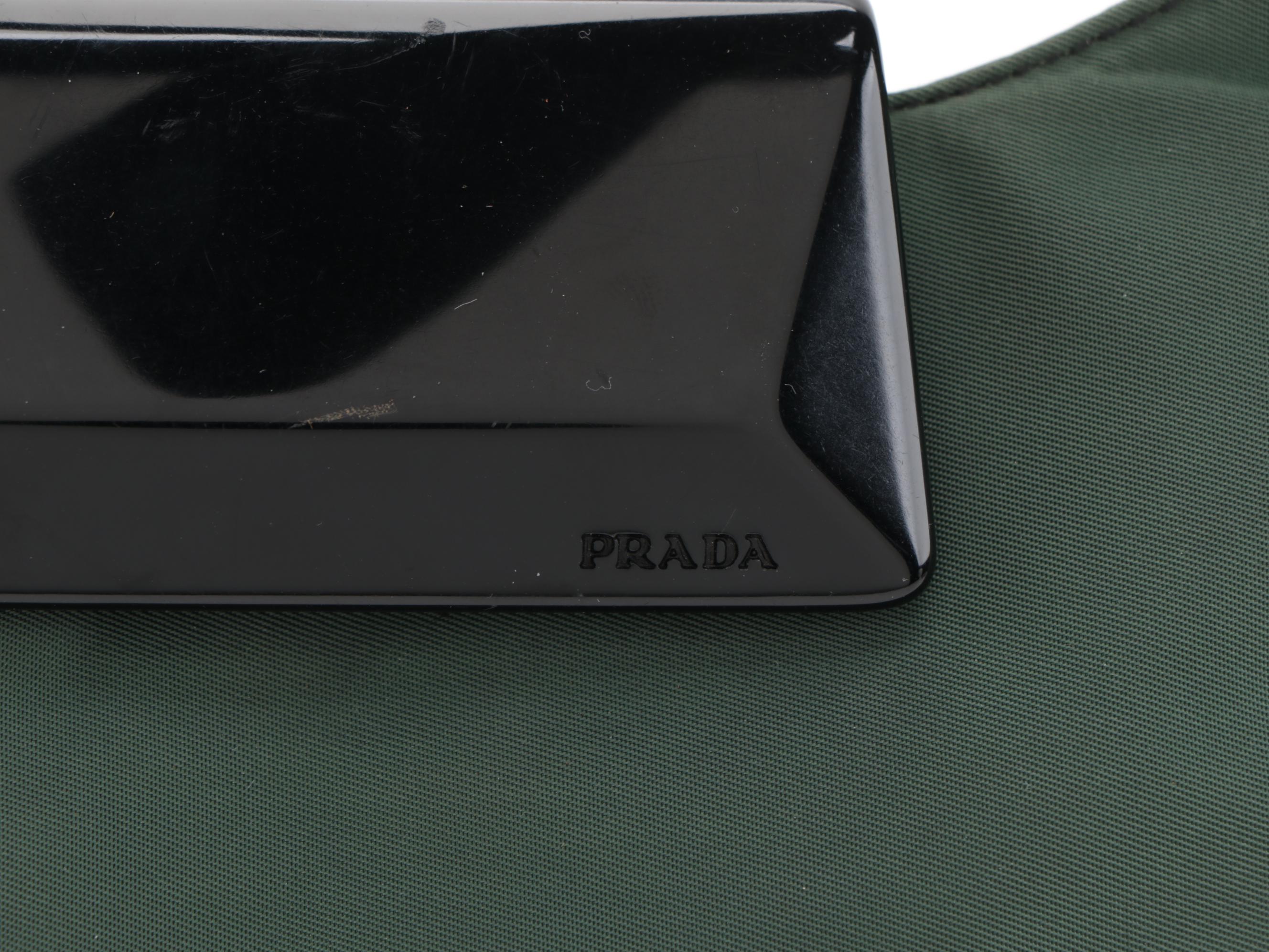 Prada Green Tessuto Nylon Hobo Bag with Black Lucite Clasp