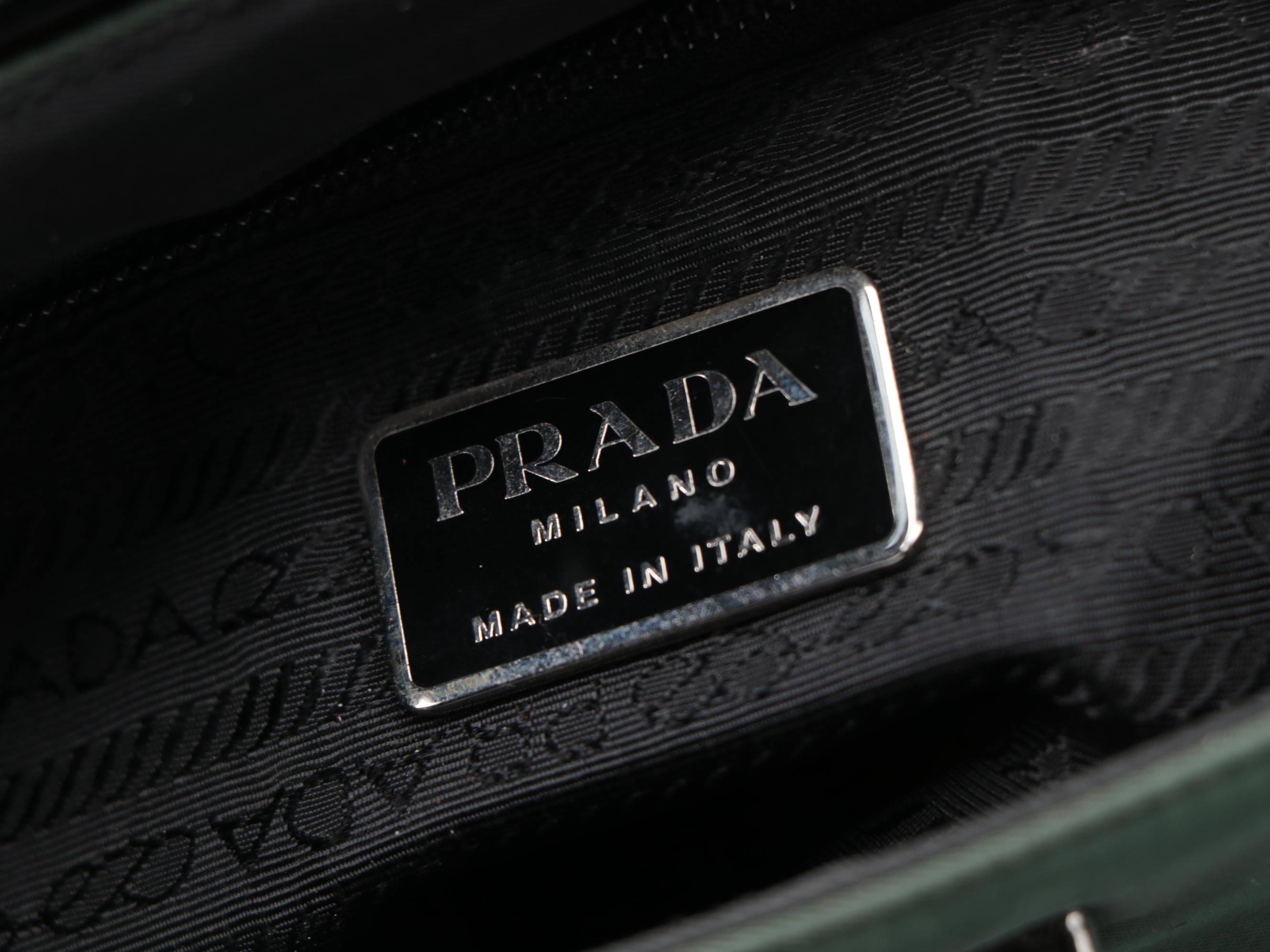 Prada Green Tessuto Nylon Hobo Bag with Black Lucite Clasp