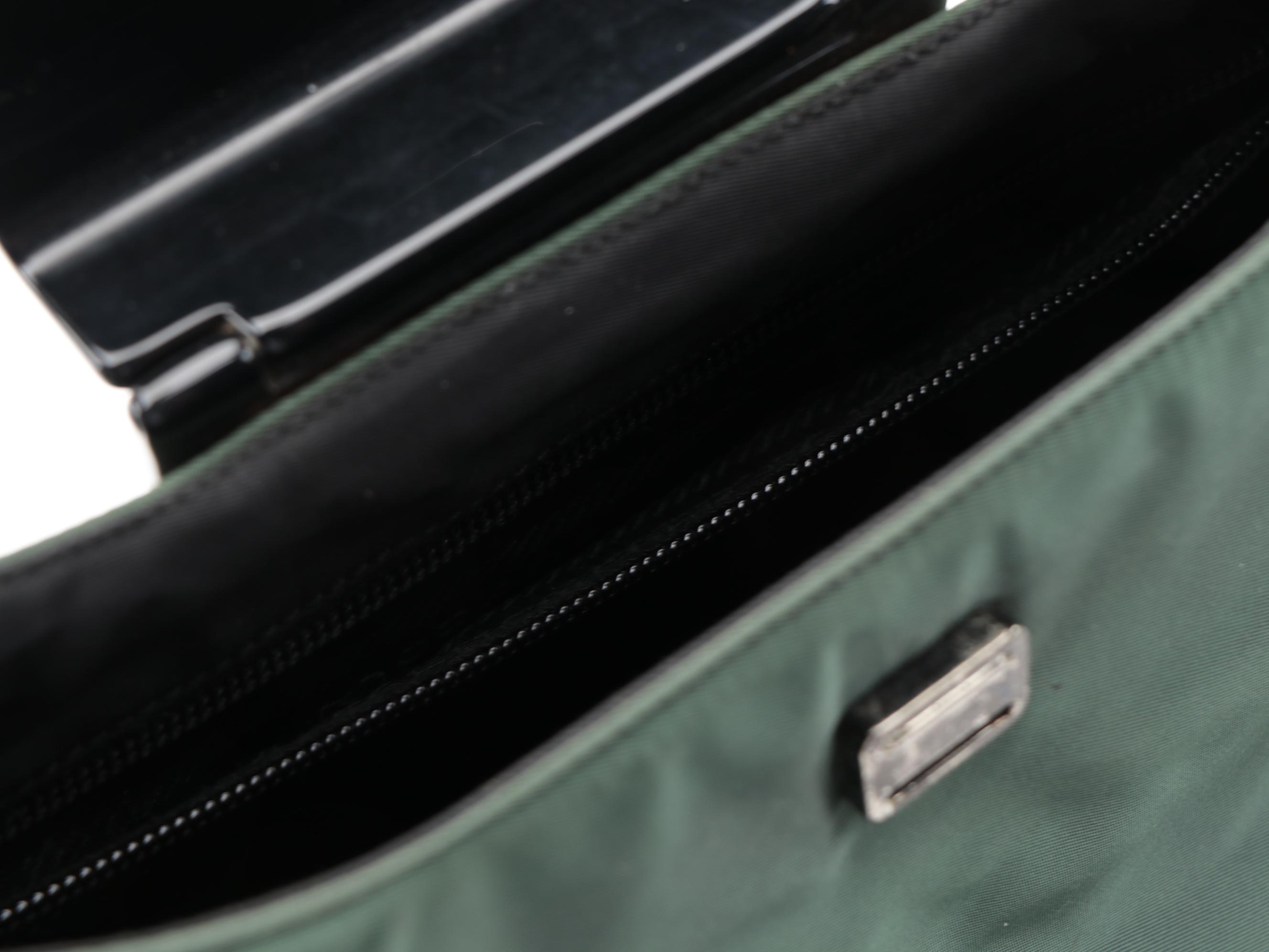 Prada Green Tessuto Nylon Hobo Bag with Black Lucite Clasp