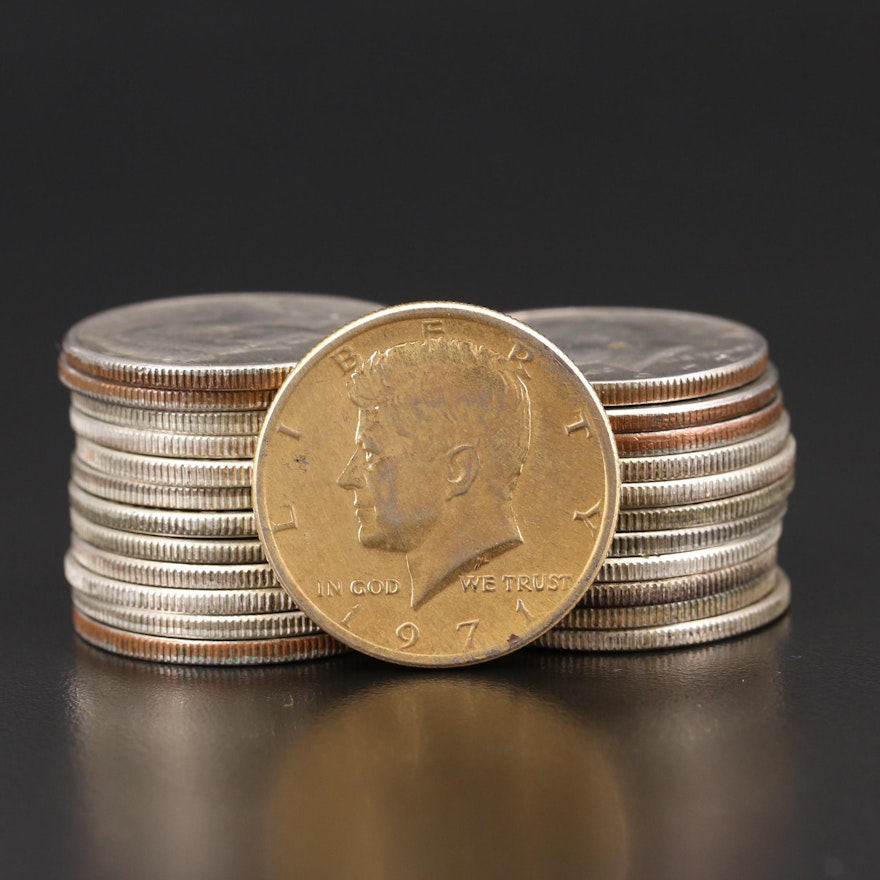 Twenty-Four Kennedy Half Dollars, Including Seventeen Silver-Clad Coins