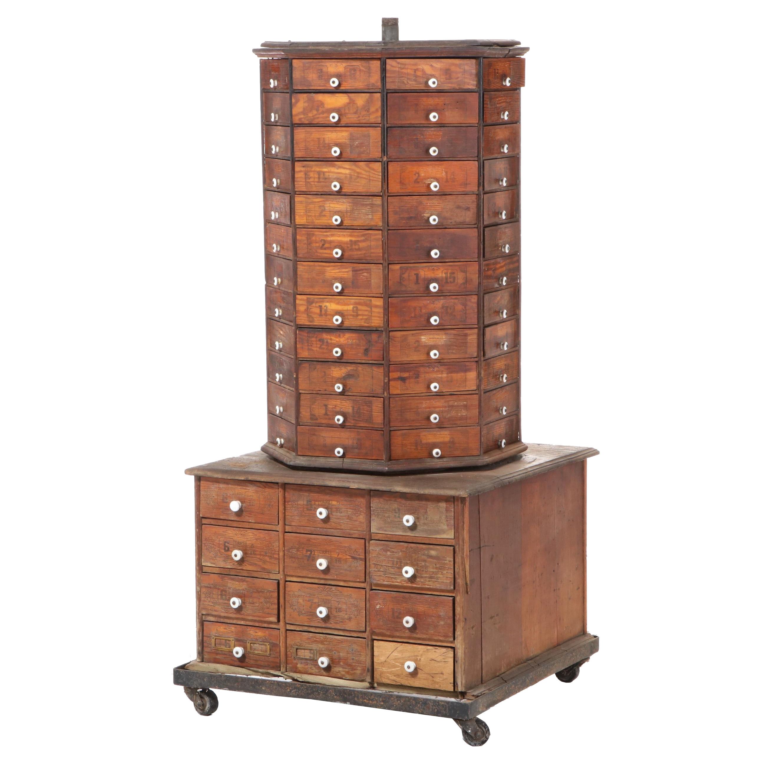 American Bolt and Screw Company Rotating Octagonal Hardware Store Cabinet