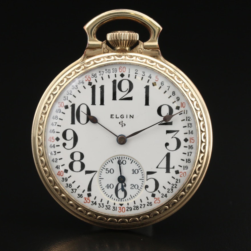 1947 Elgin Rolled Gold Plate Open Face Pocket Watch