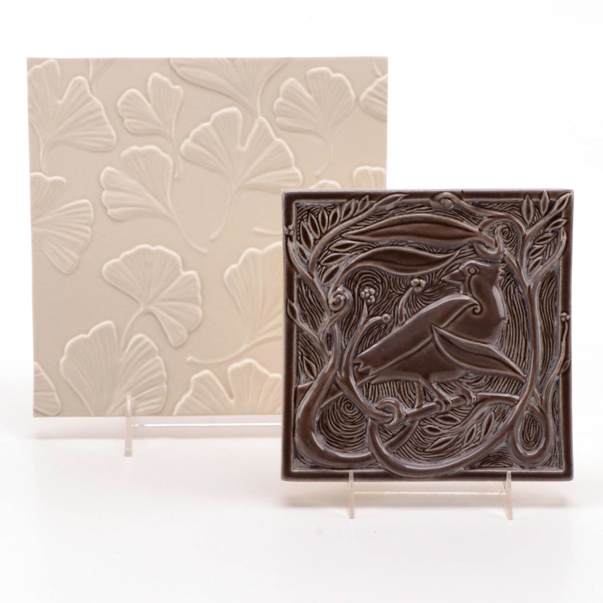 Rookwood Pottery Faïence Rook and Gingko Tiles