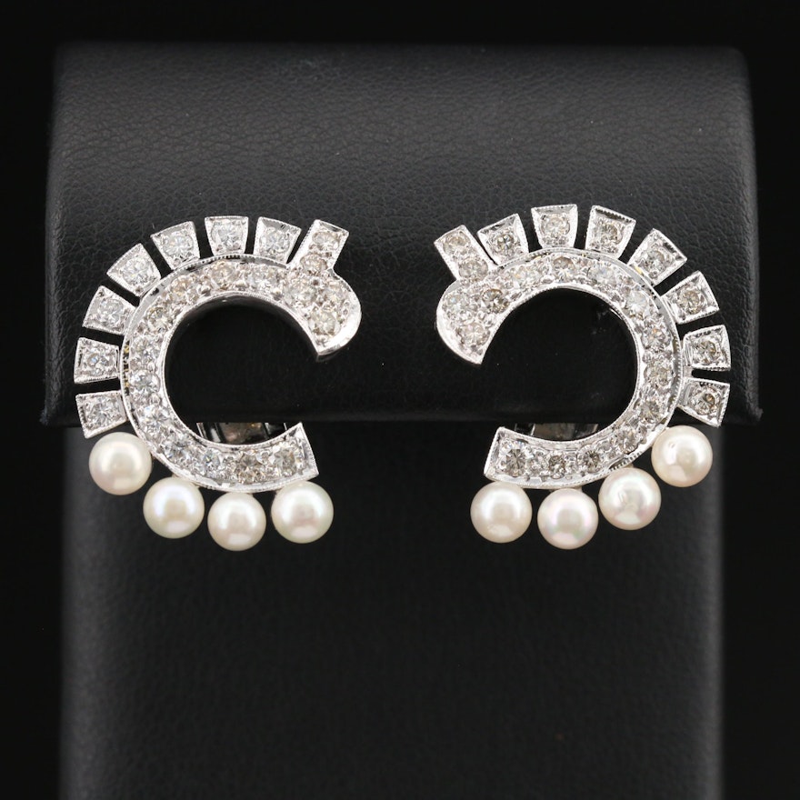 14K 1.92 CTW Diamond and Pearl Earrings