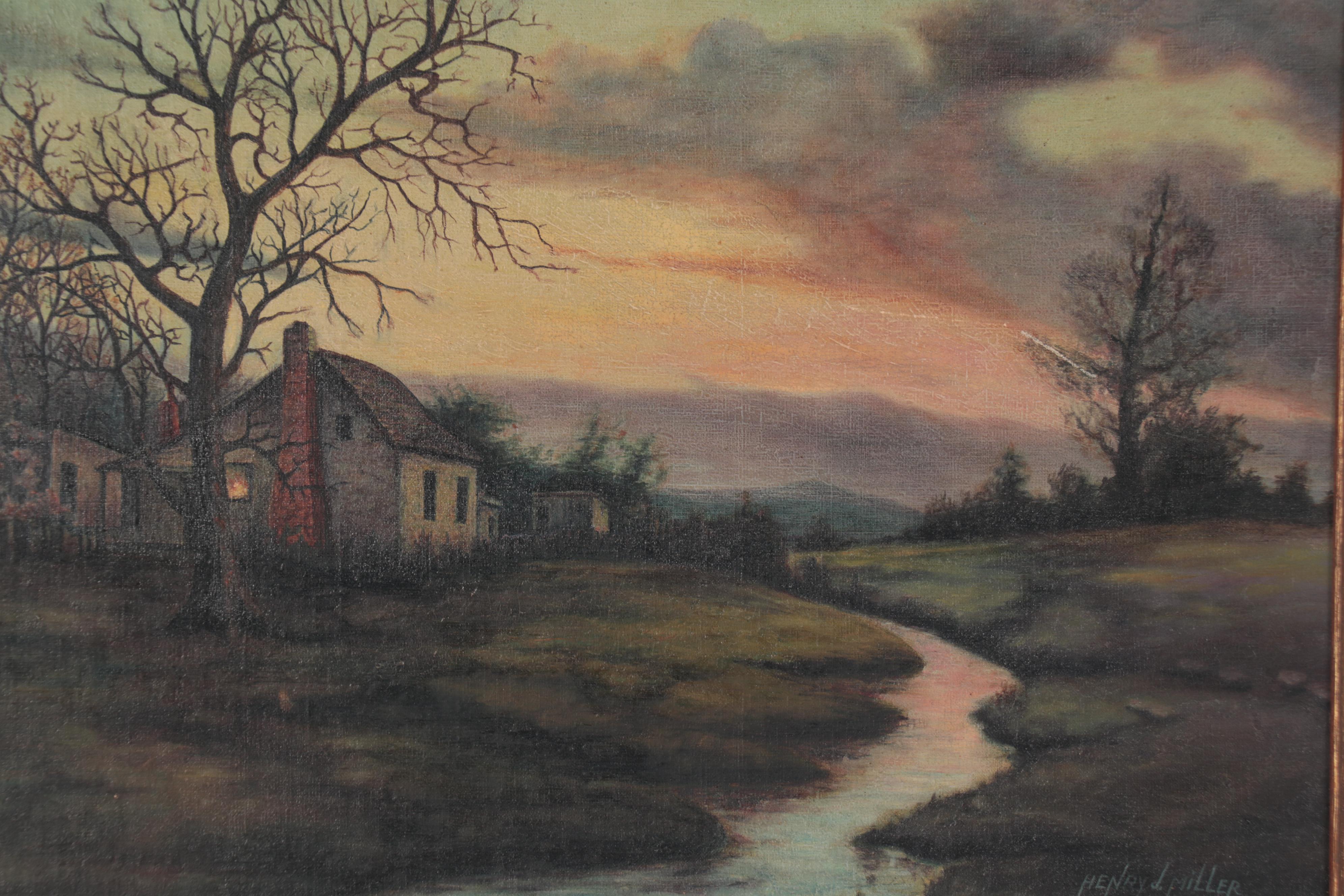 Henry J. Miller Rural Landscape Oil Painting