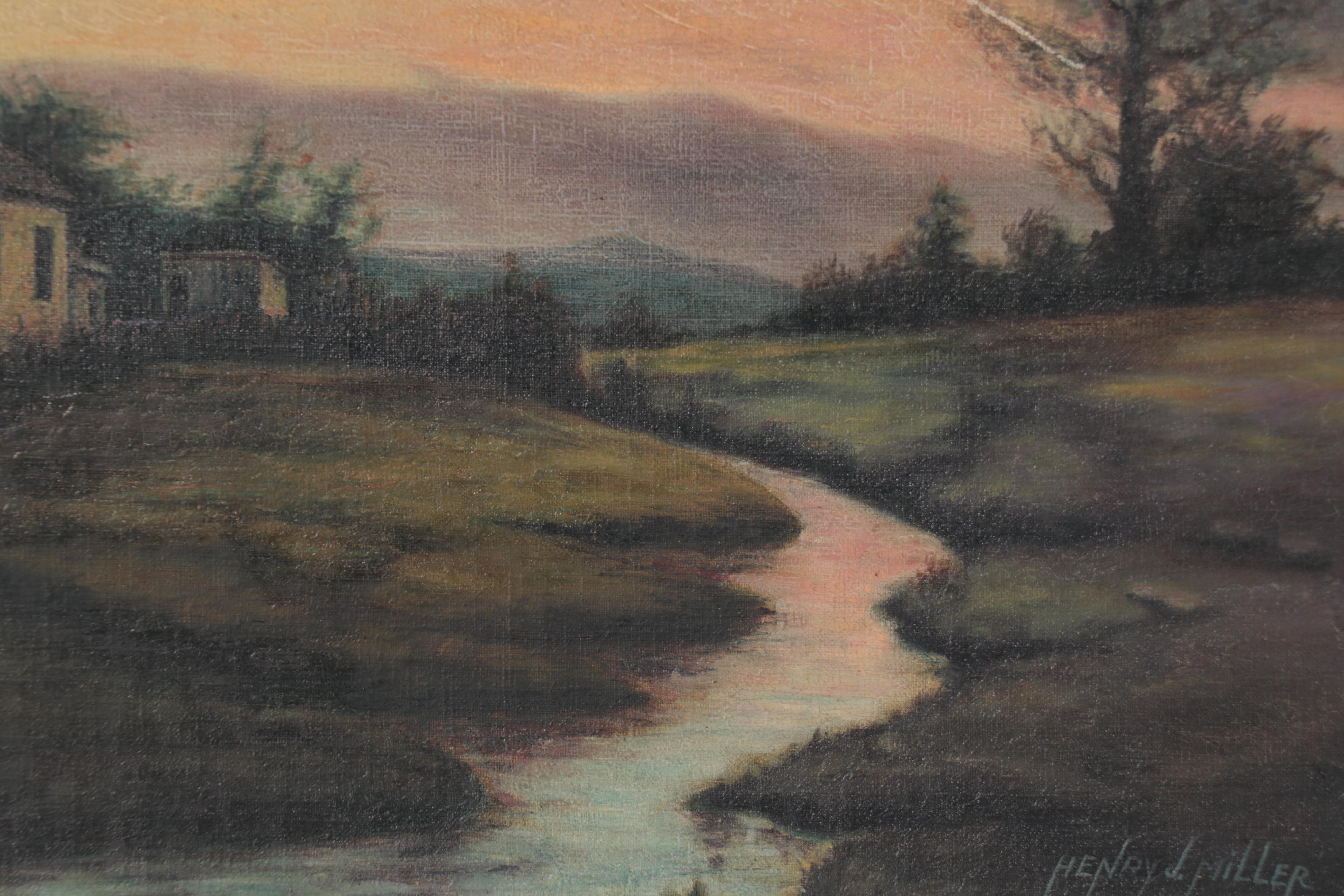 Henry J. Miller Rural Landscape Oil Painting