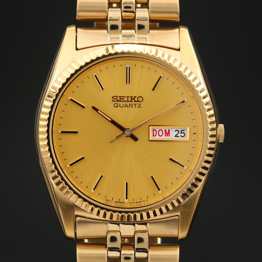 Seiko Day-Date Gold Tone Quartz Wristwatch