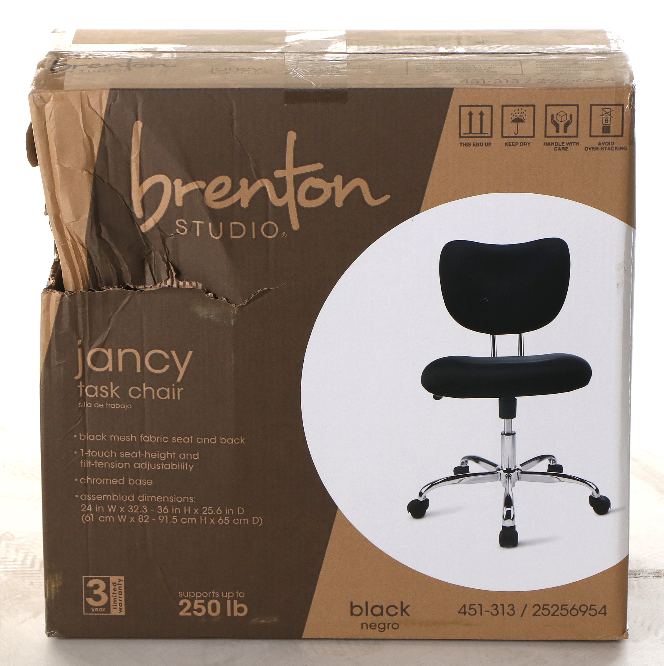 Brenton Studio "Jancy" Black Mesh Fabric Low-Back Task Chair