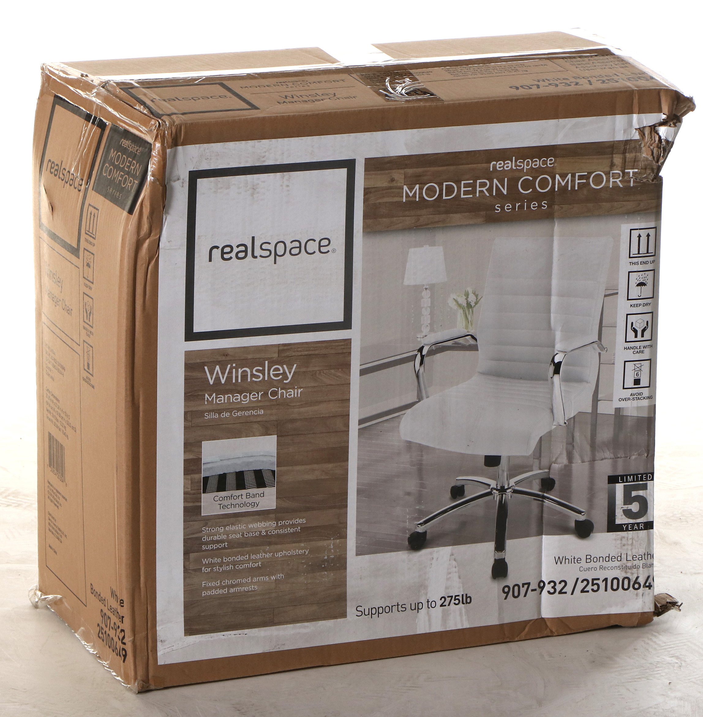 Realspace "Winsley" Modern White Bonded Leather Mid-Back Manager's Chair