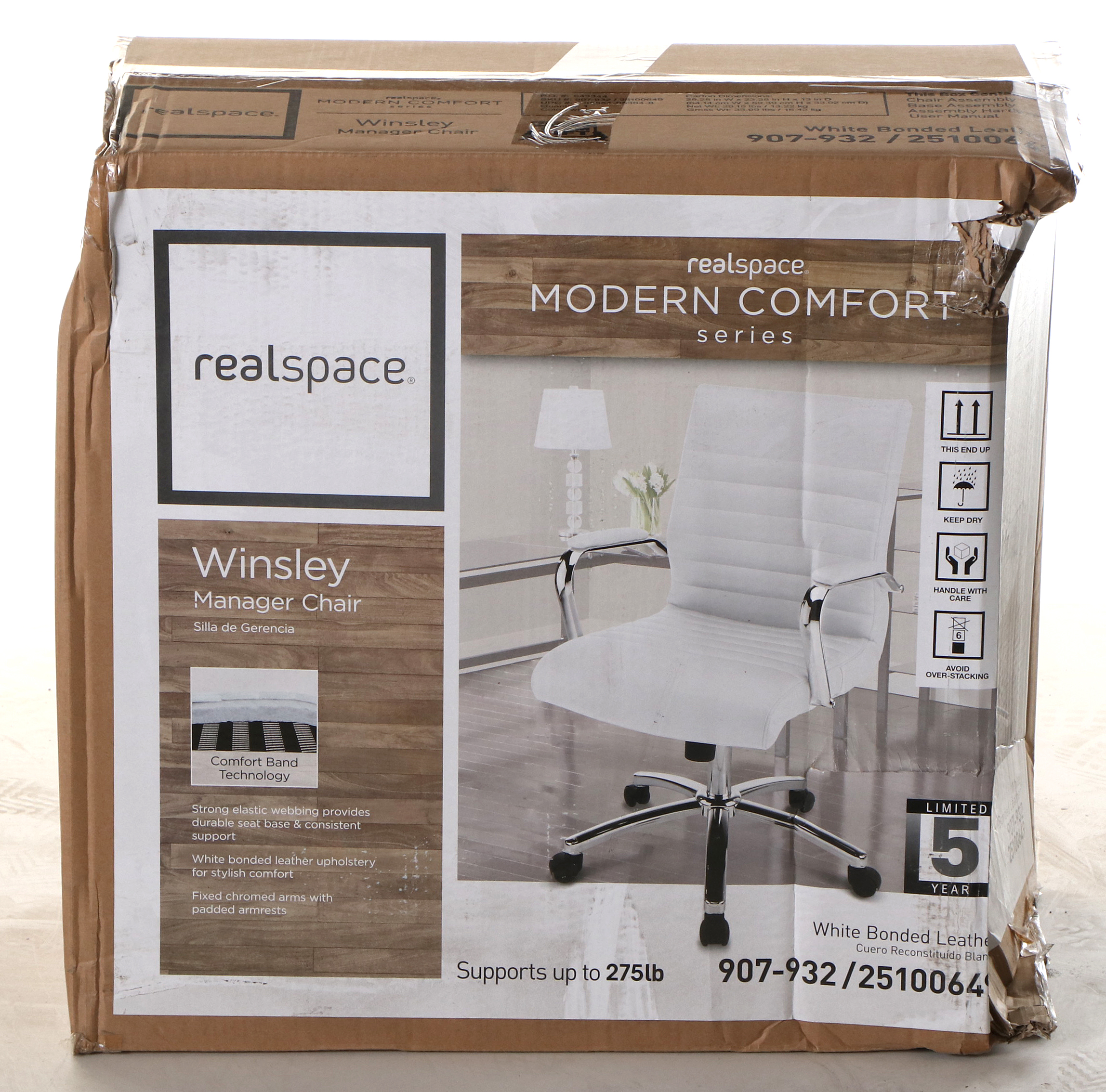 Realspace "Winsley" Modern White Bonded Leather Mid-Back Manager's Chair