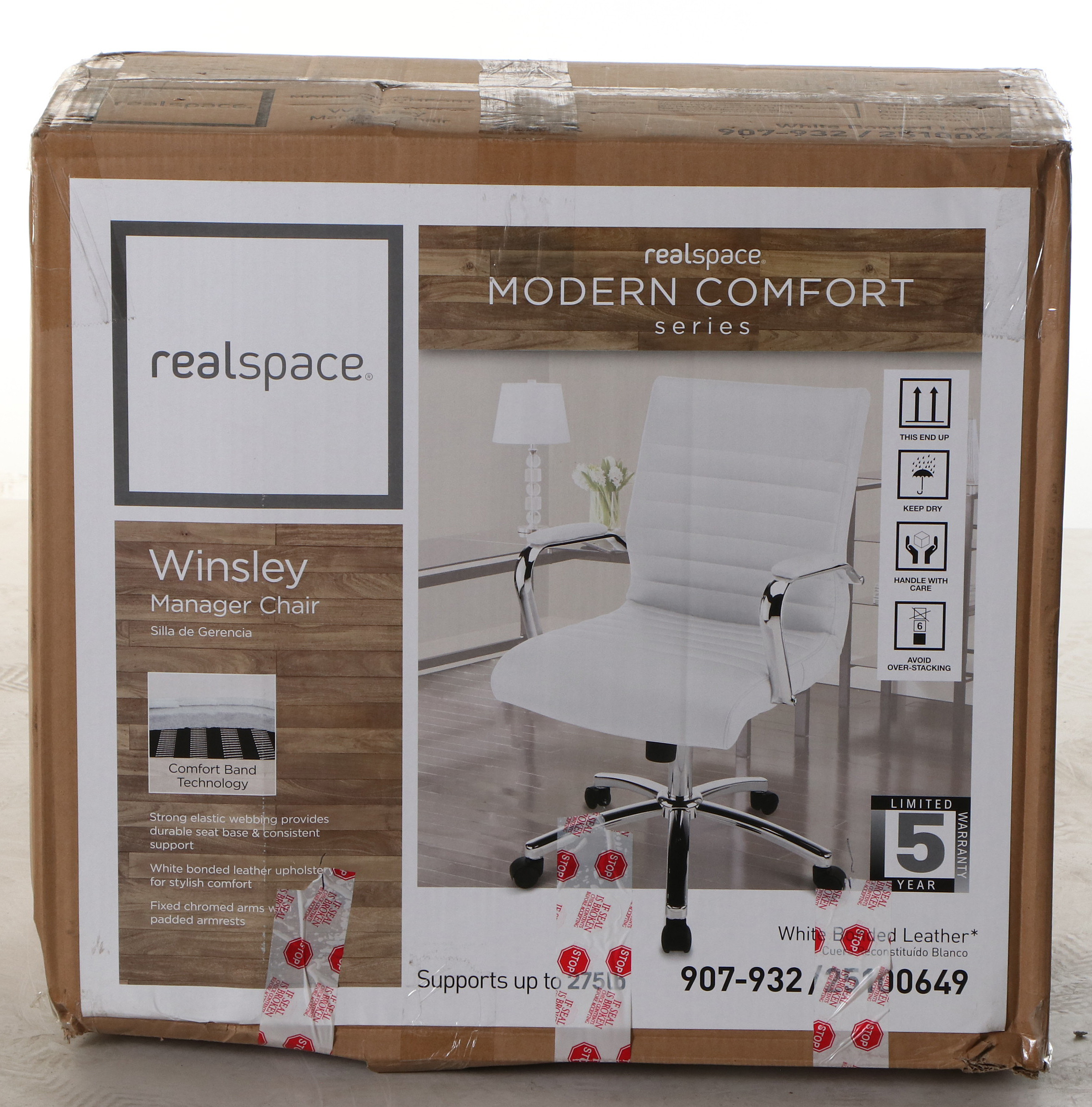 Realspace "Winsley" Modern White Bonded Leather Mid-Back Manager's Chair