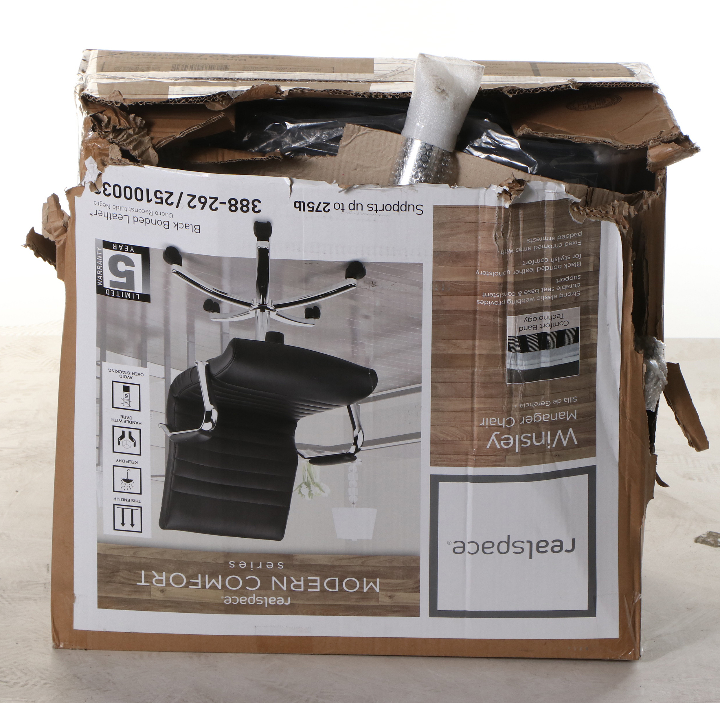 Realspace "Winsley" Modern Black Bonded Leather Mid-Back Manager's Chair