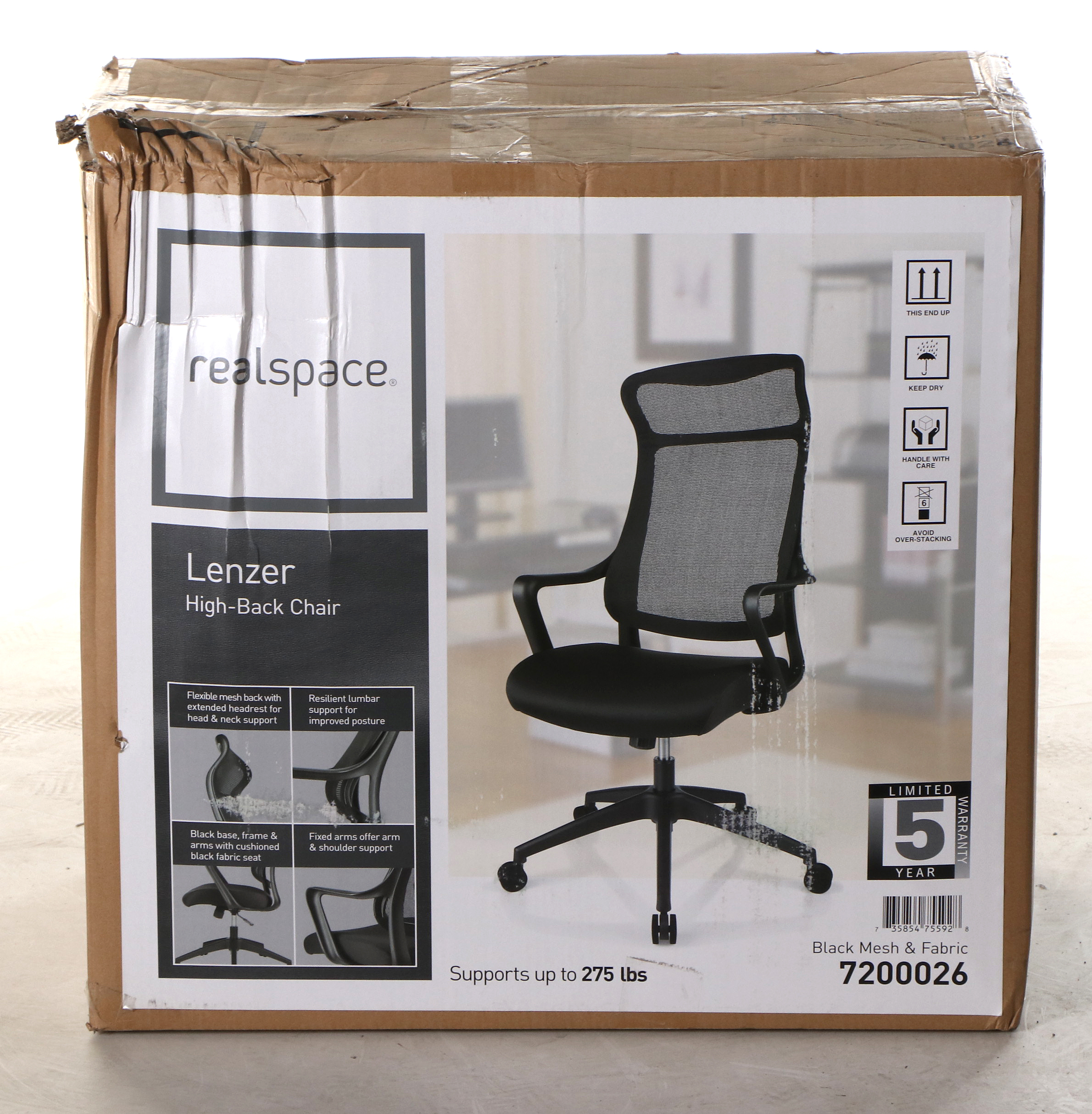 Realspace "Lenzer" Black Mesh High-Back Task Chair