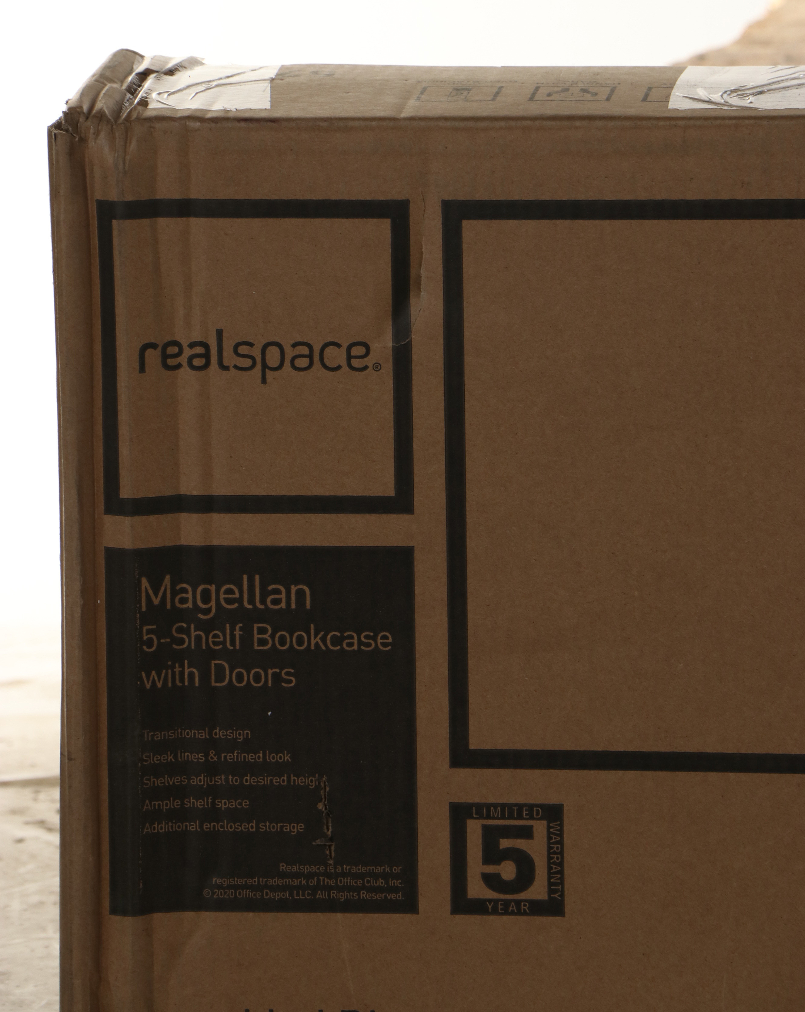 Realspace "Magellan" Contemporary Grey Finish Laminate 5-Shelf Bookcase w/ Doors