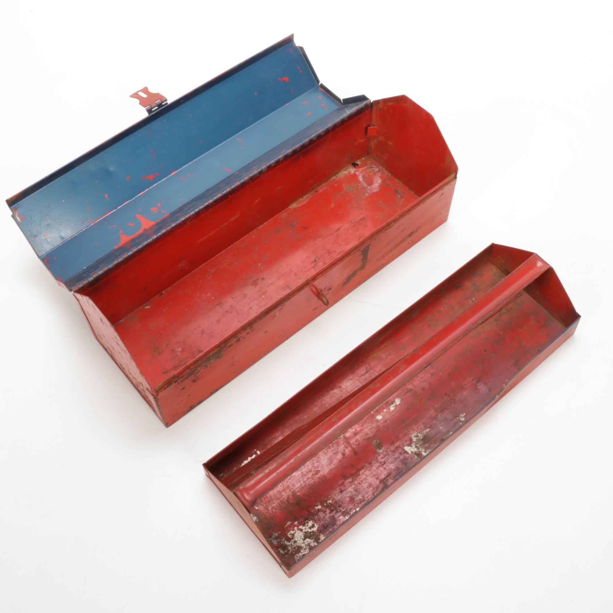Forged Steel and Wooden Tools in Enamel Machinist Tool Box, Vintage