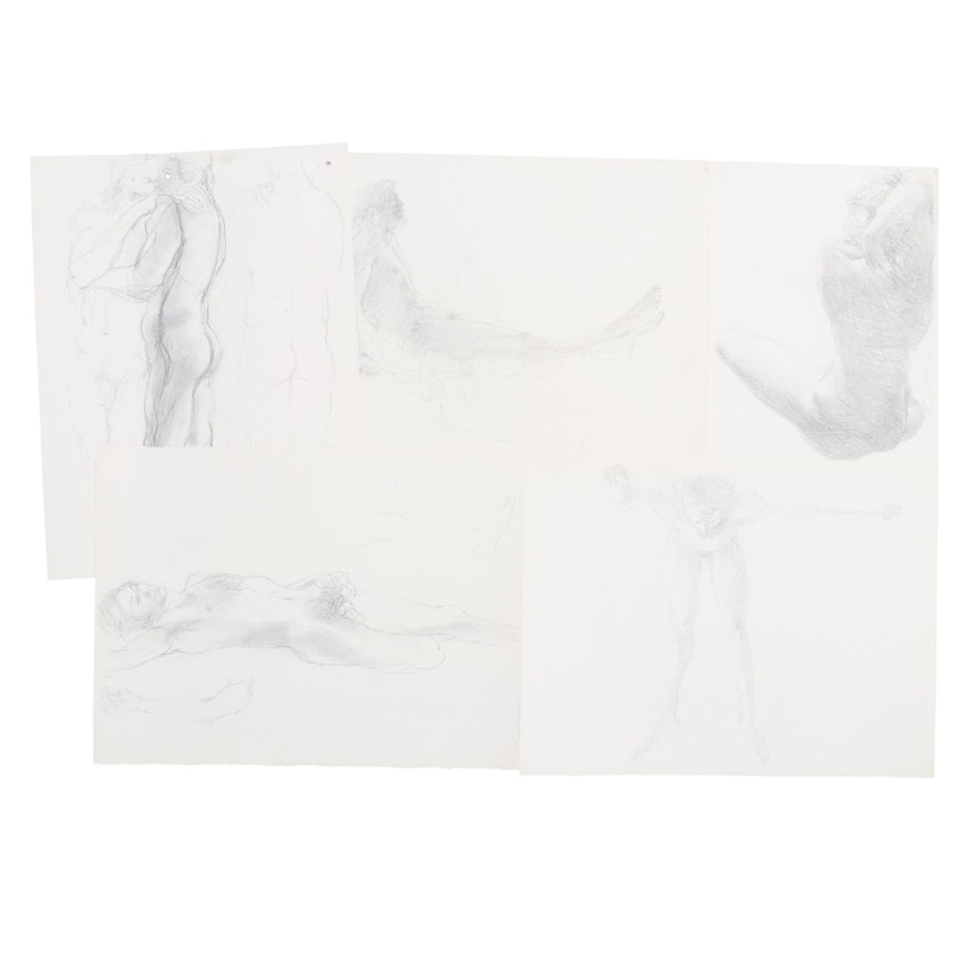 John Tuska Figure Study Graphite Drawings, Late 20th Century