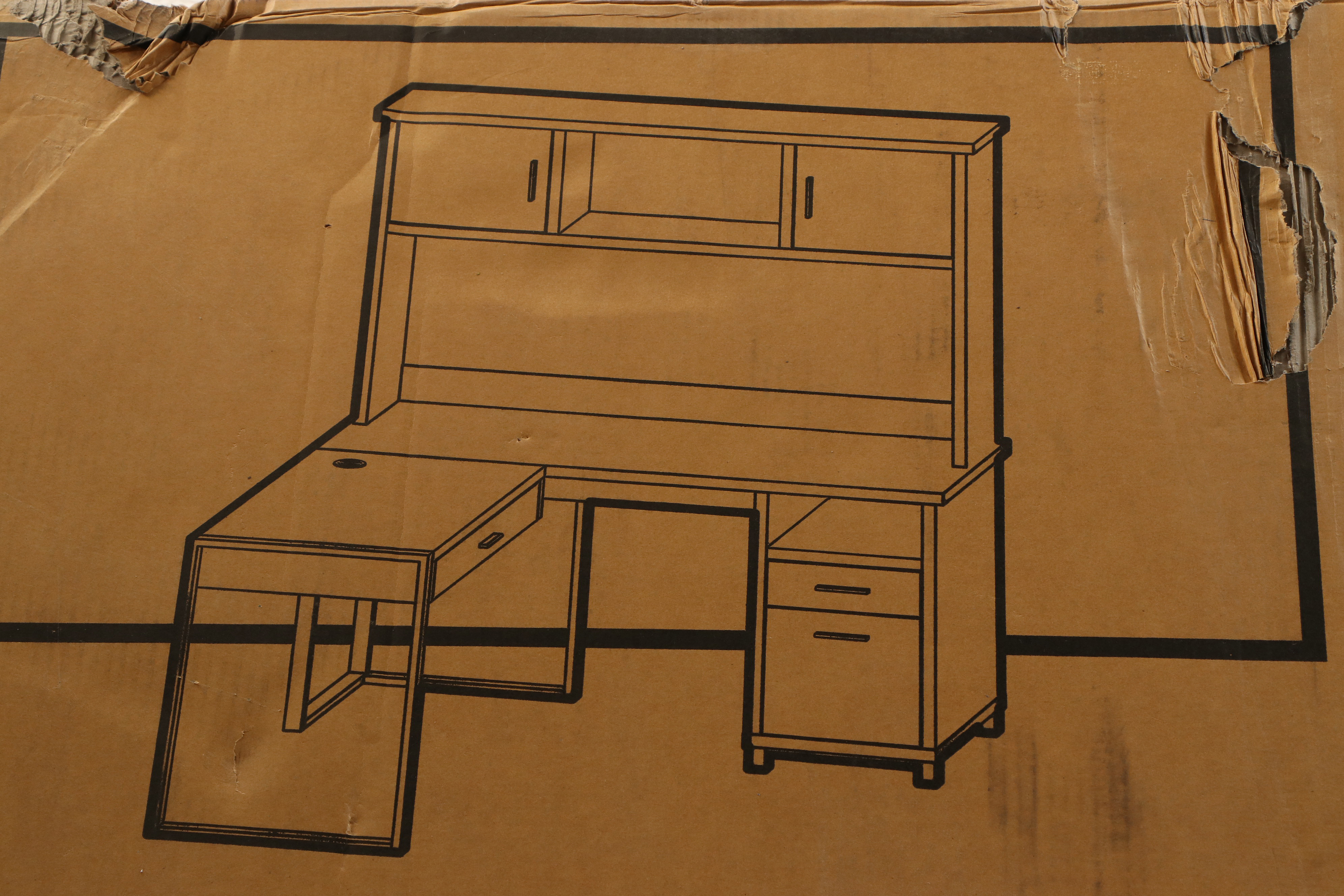 Realspace "DeJori" Contemporary Charcoal Finish Laminate L-Shaped Desk w/ Hutch