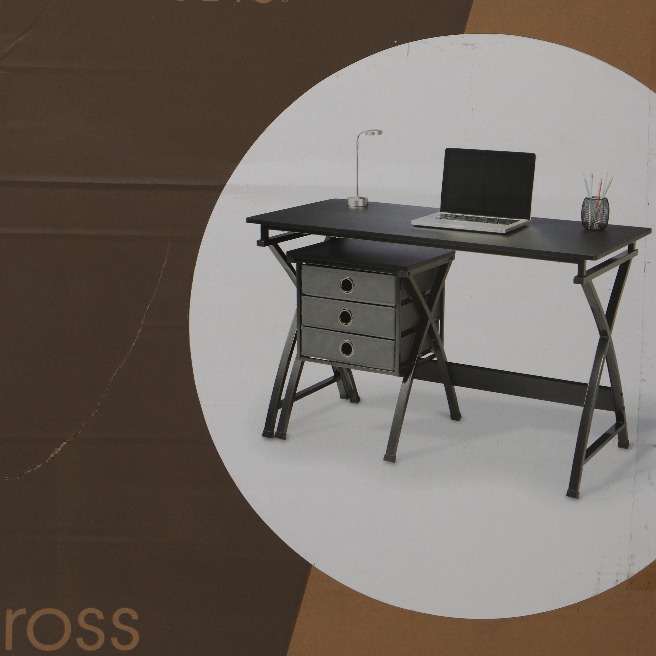 Brenton Studio Black X-Cross Base Desk and File Set