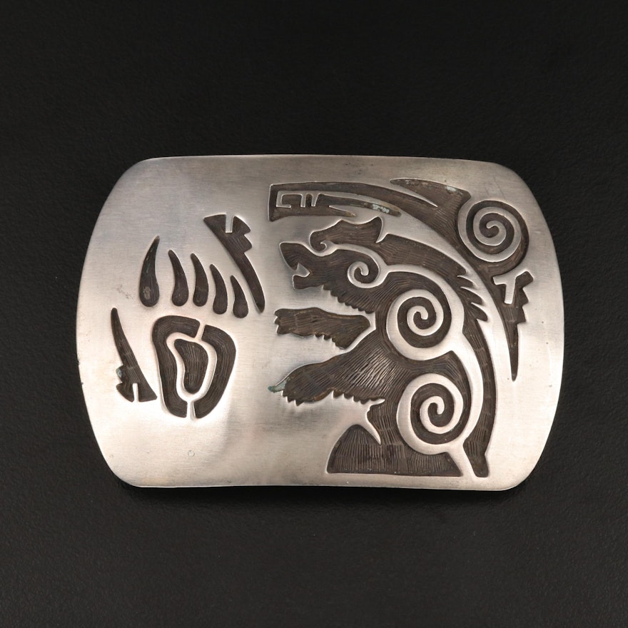 Vintage Dorothy Martinez Navajo Diné Sterling Bear Belt Buckle