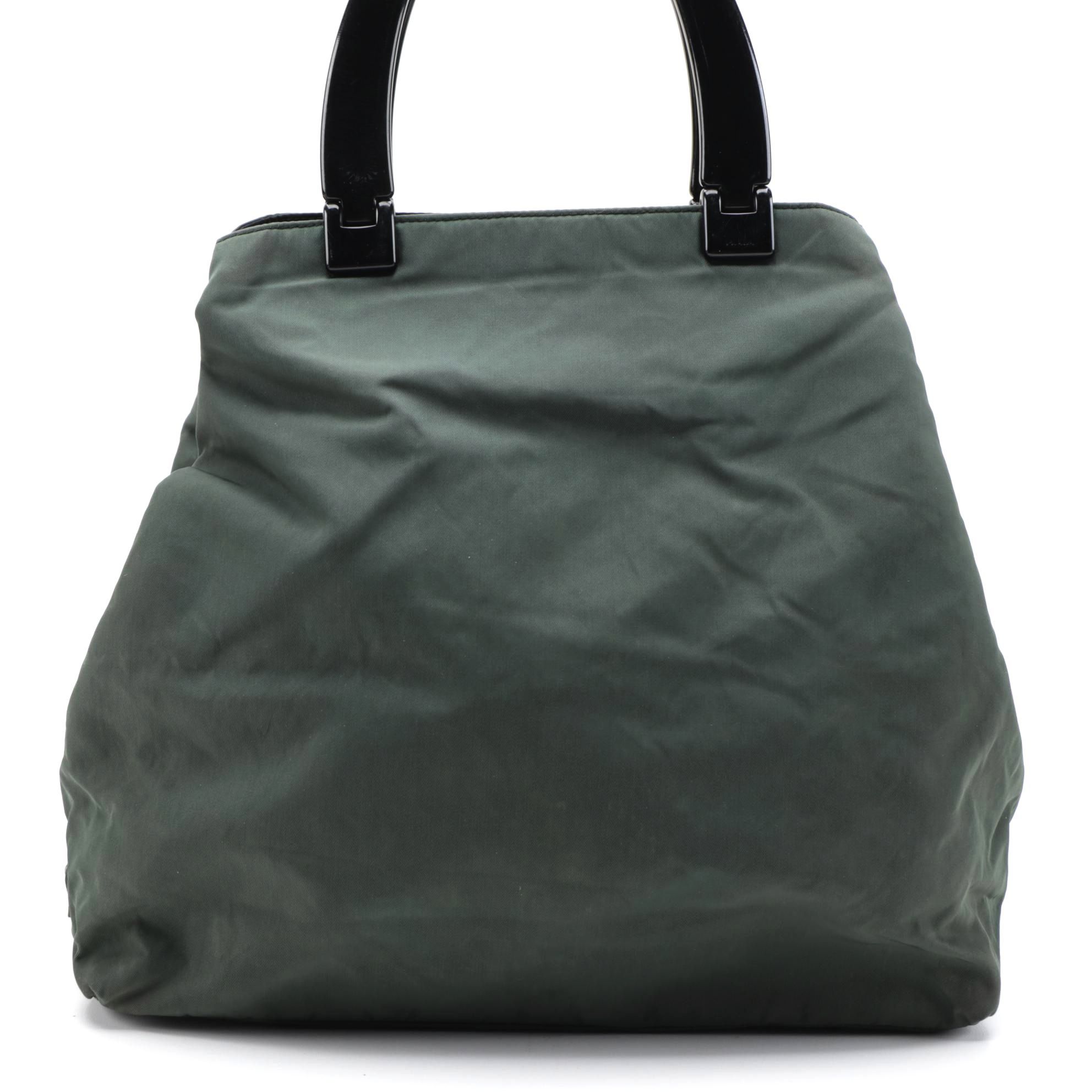 Prada Green Tessuto Nylon Tote Bag with Lucite Handles