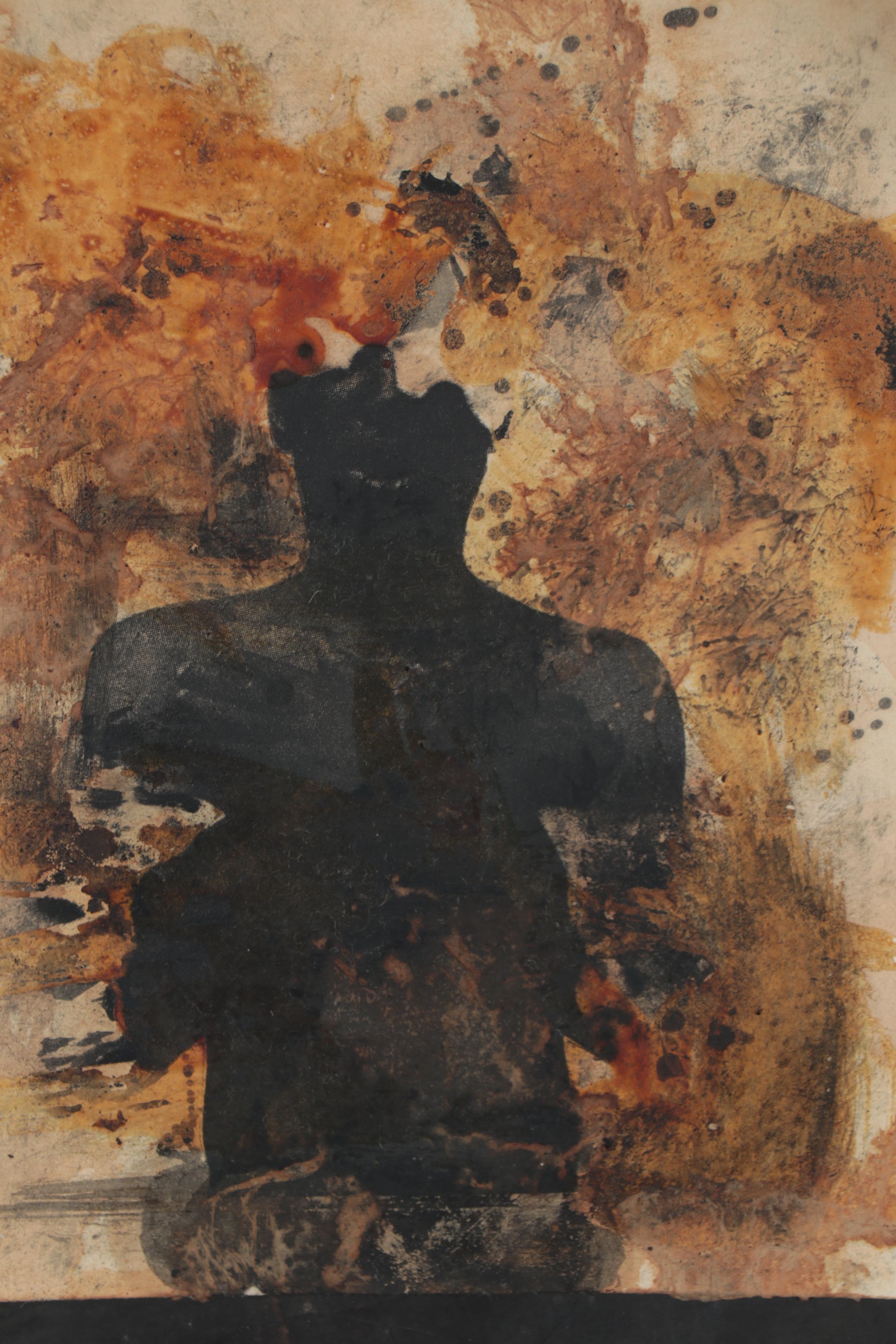 Bamanye L. Ngxale  Mixed Media Collage "The Burning Man"