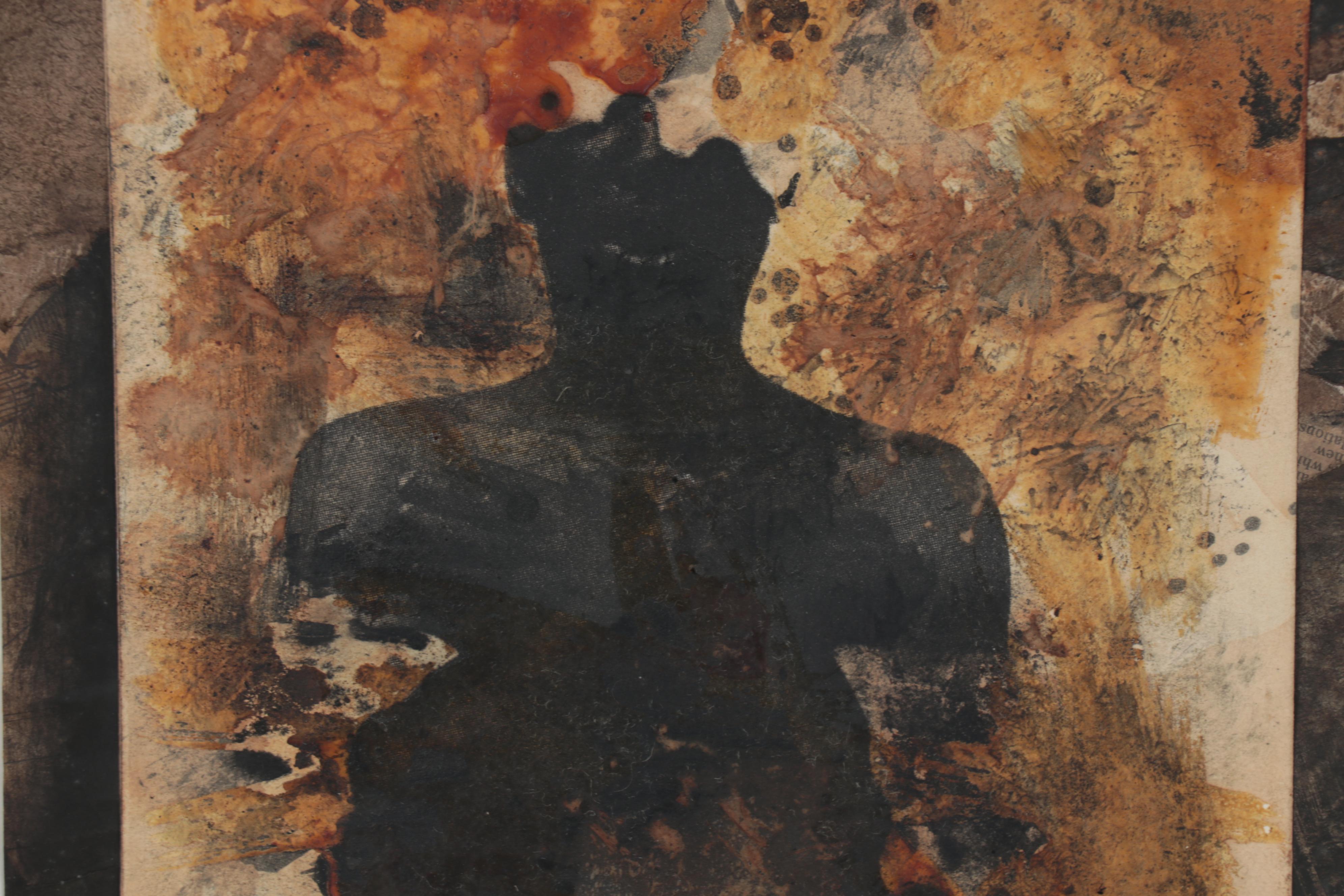 Bamanye L. Ngxale  Mixed Media Collage "The Burning Man"