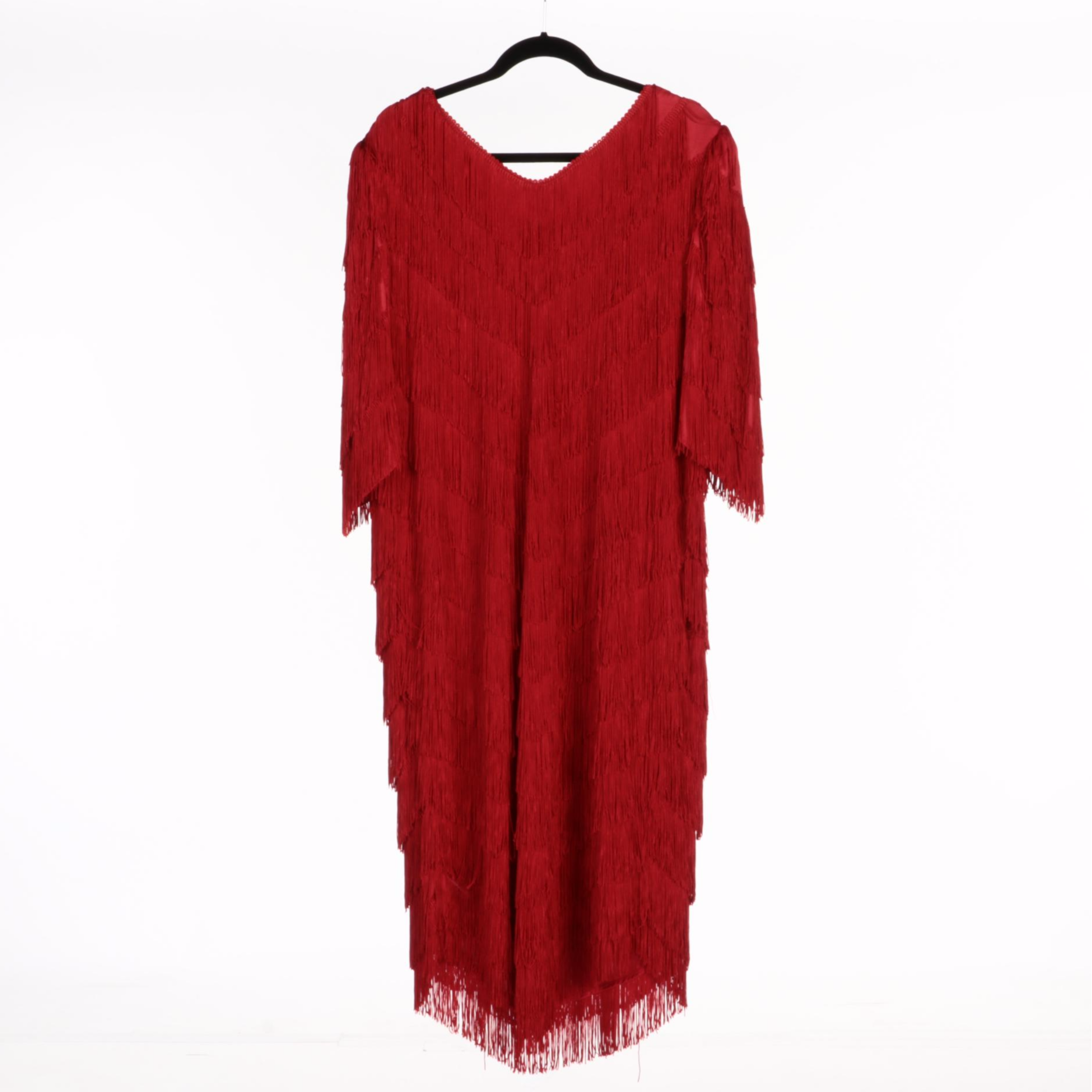 Cybil's Closet New York Red Fringed Dress with V-Cut Neckline