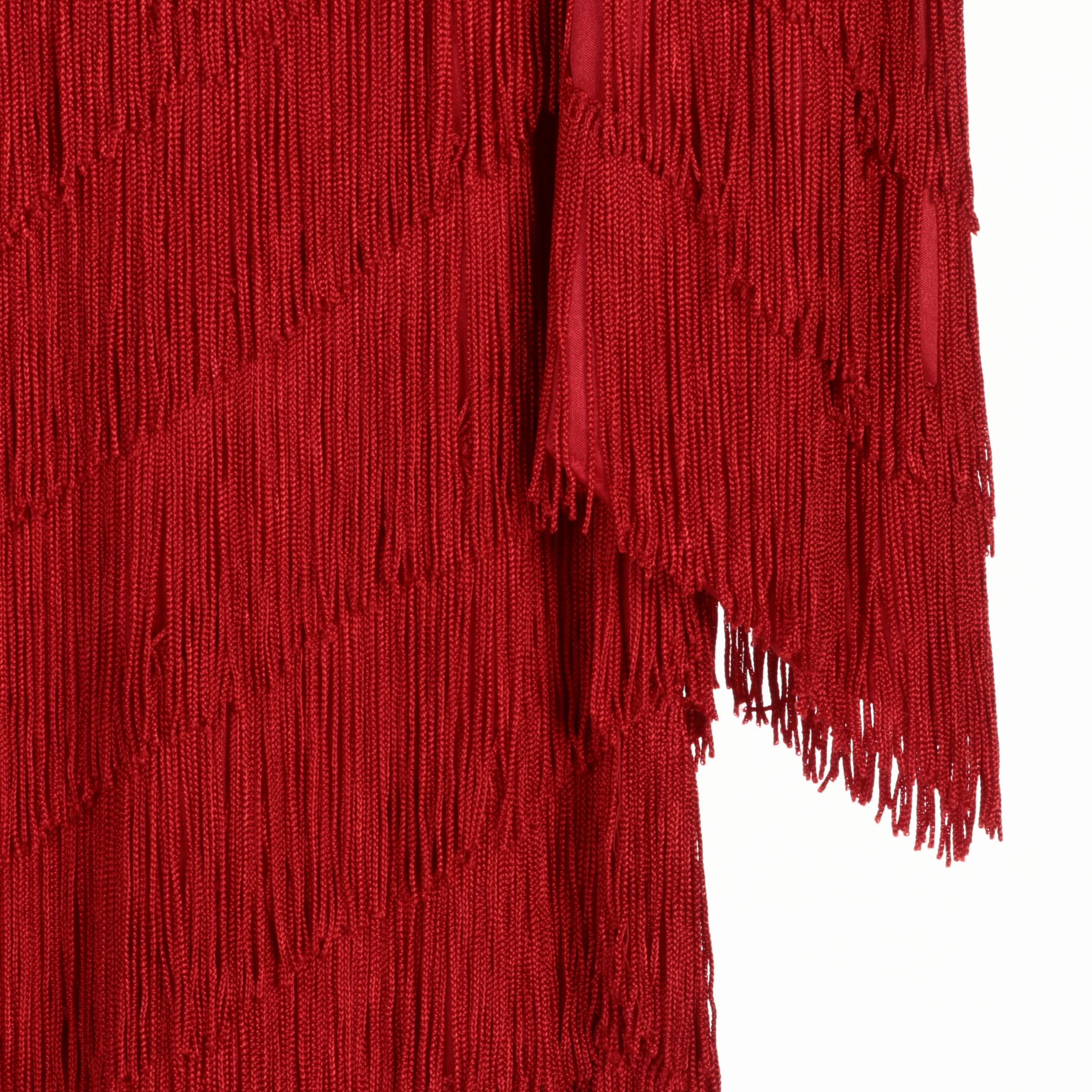 Cybil's Closet New York Red Fringed Dress with V-Cut Neckline