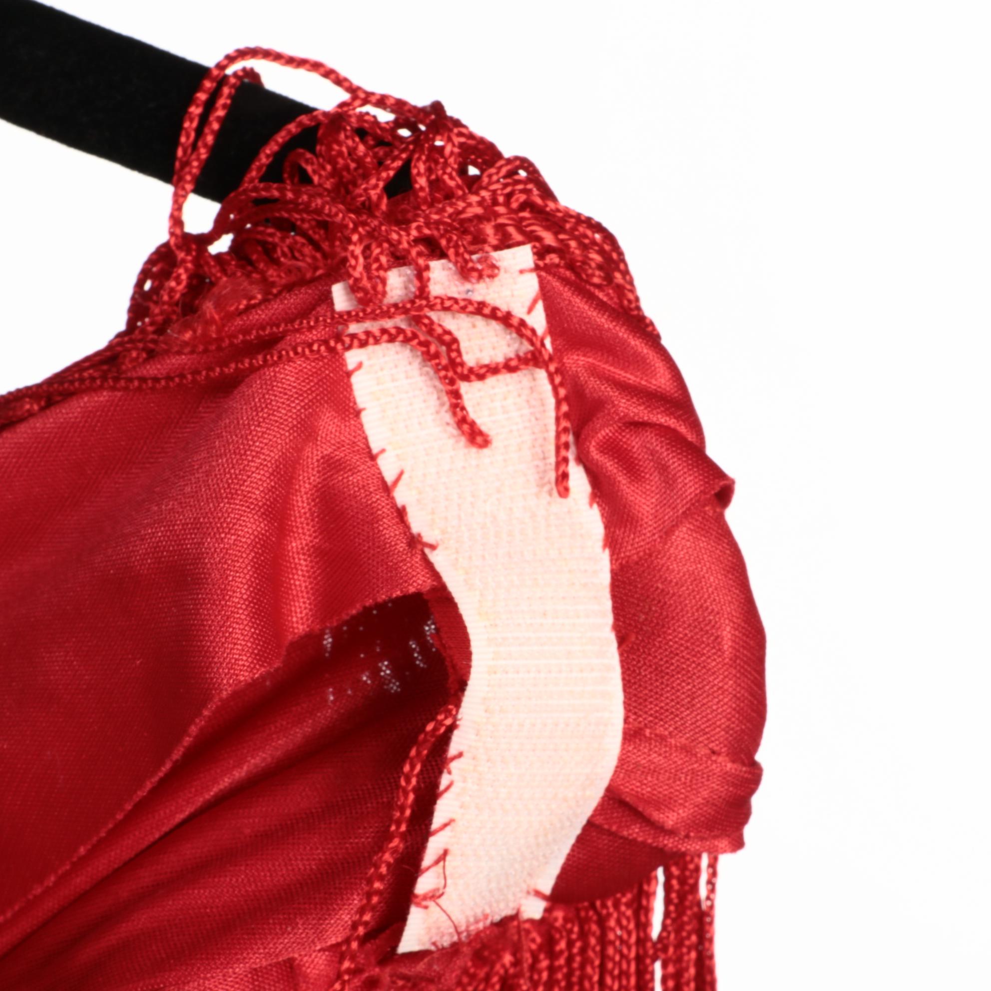 Cybil's Closet New York Red Fringed Dress with V-Cut Neckline