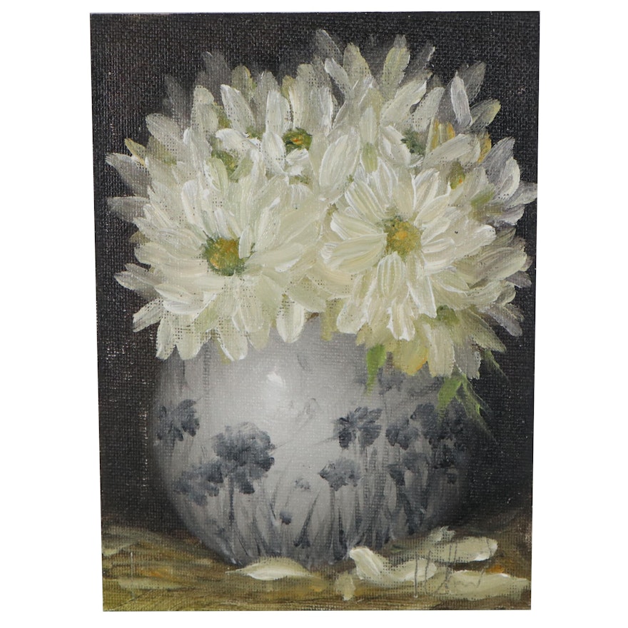 Thuthuy Tran Floral Oil Painting "White Daisies"