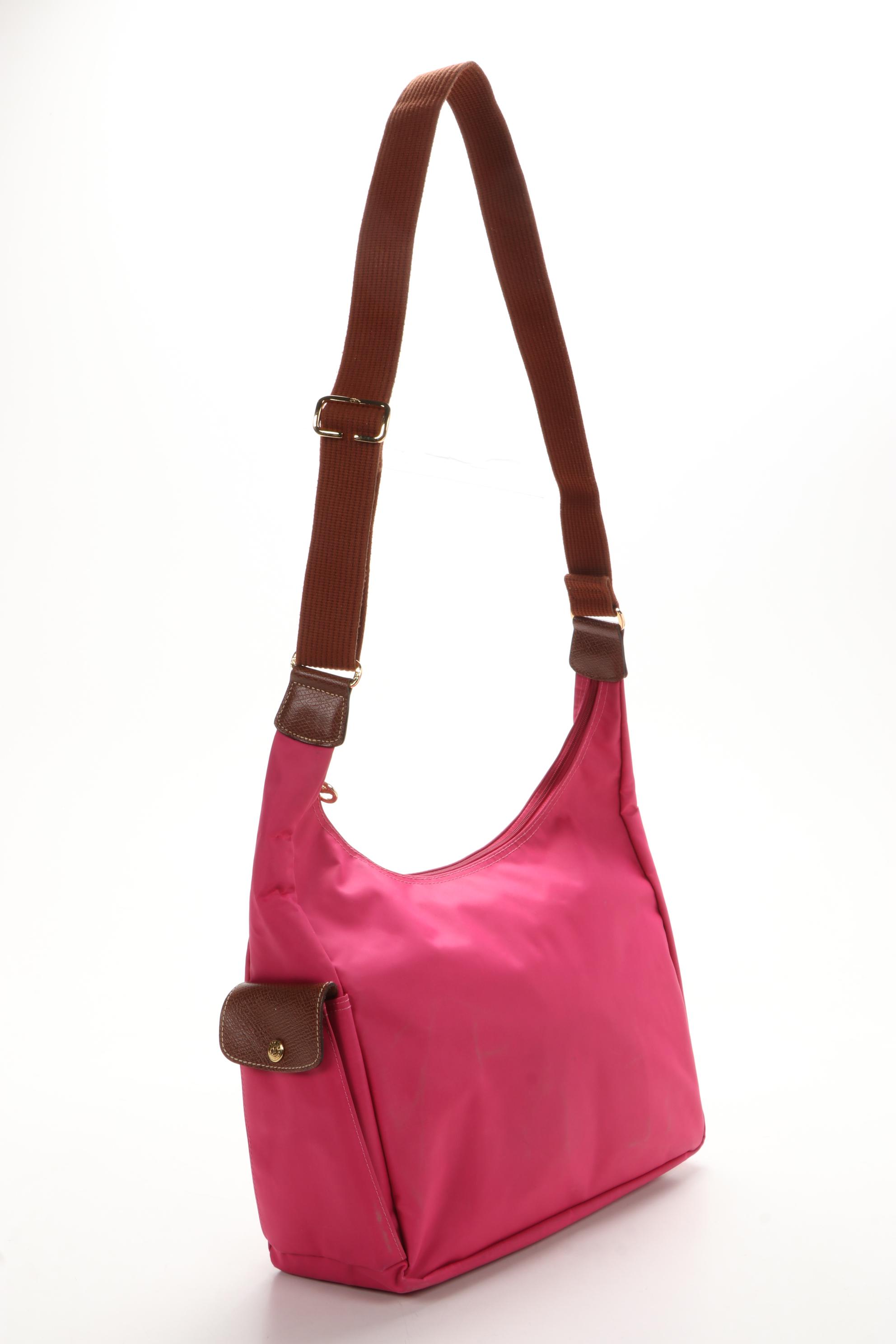 Longchamp Le Pliage Pink Nylon Crossbody Bag with Leather Trim