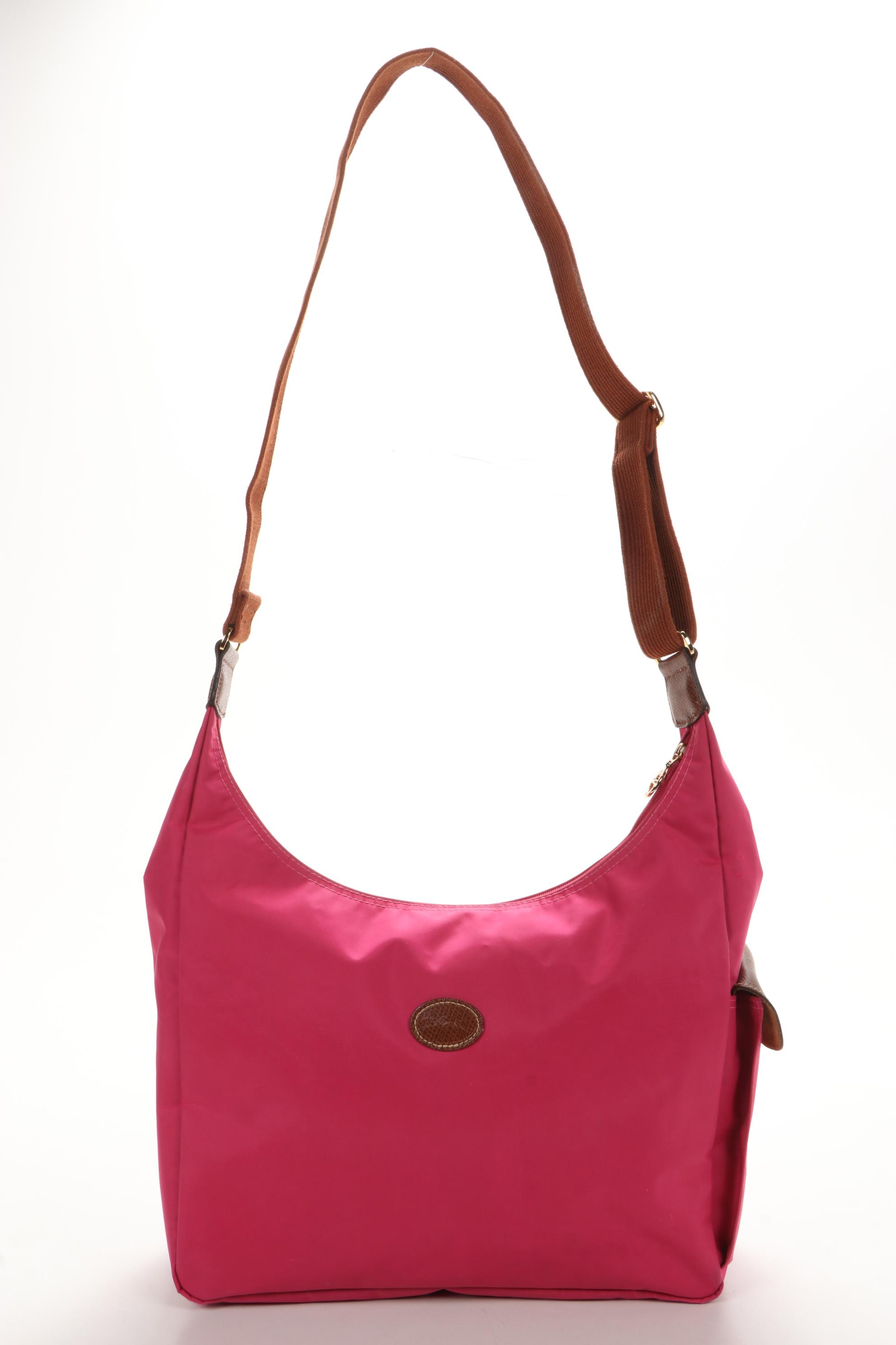 Longchamp Le Pliage Pink Nylon Crossbody Bag with Leather Trim