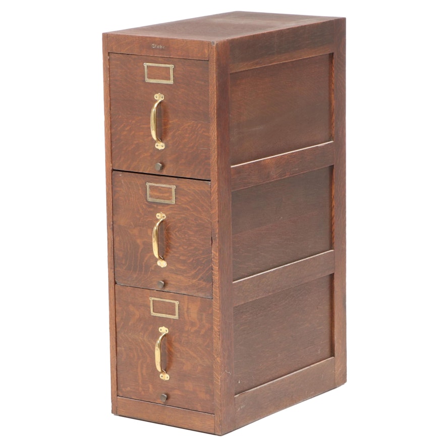 Globe Quartersawn Oak Three Drawer File Cabinet, Early 20th Century