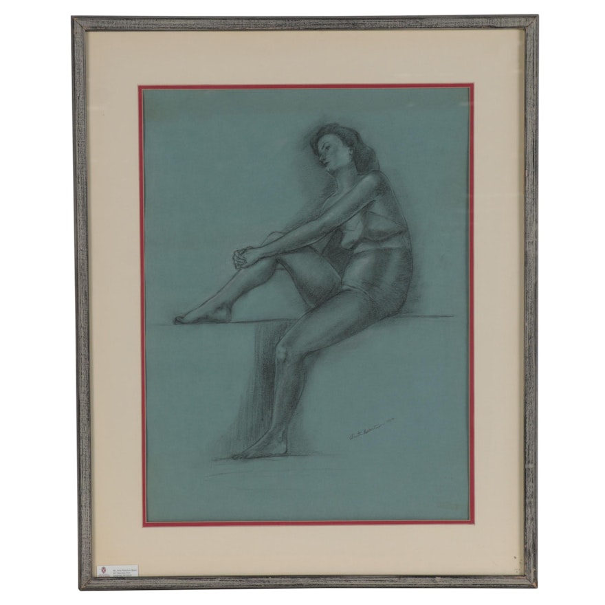 Anita Robertson Beach Figural Charcoal Drawing, 1950