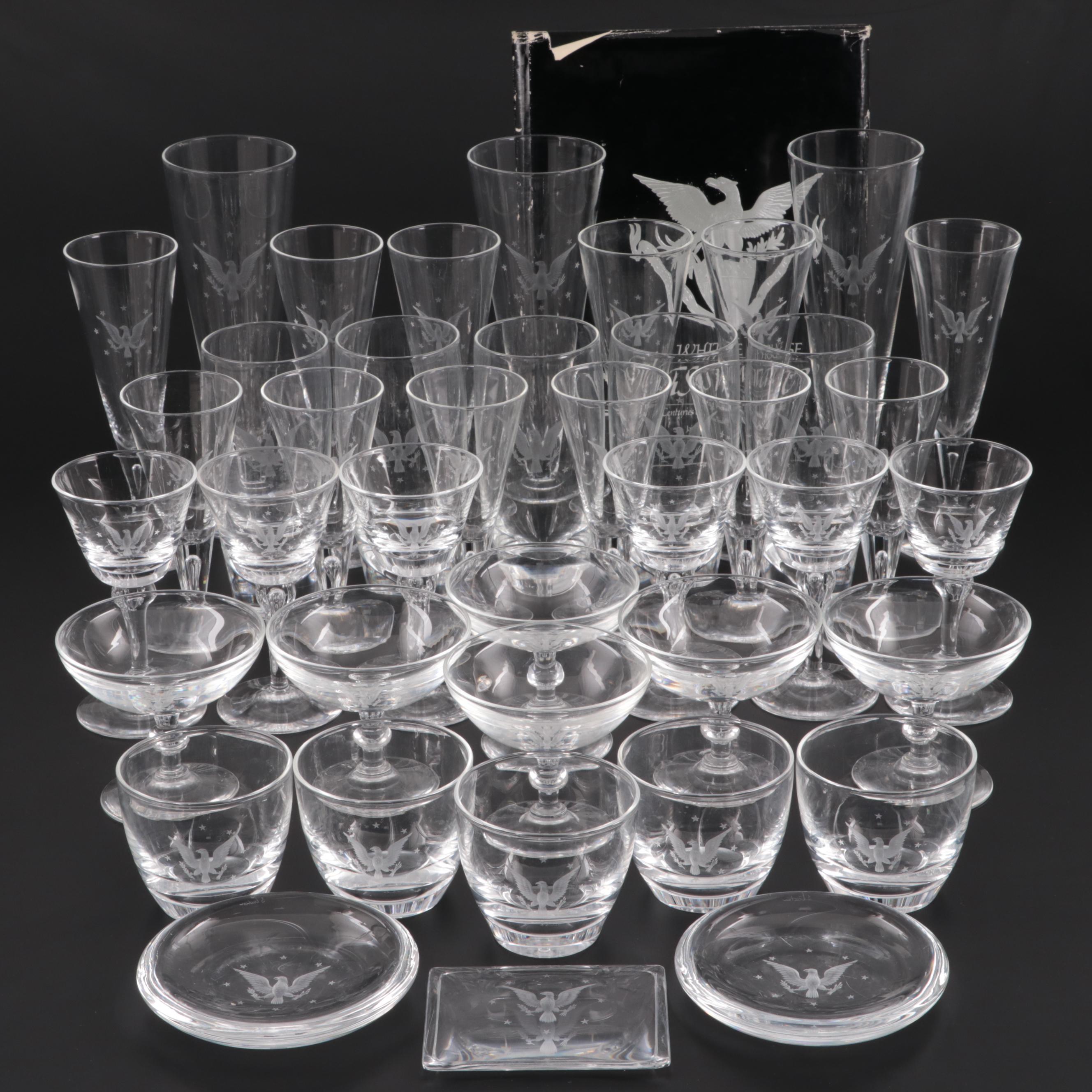 Steuben Etched Glassware for "USS Williamsburg" Presidential Yacht, Mid-20th C.