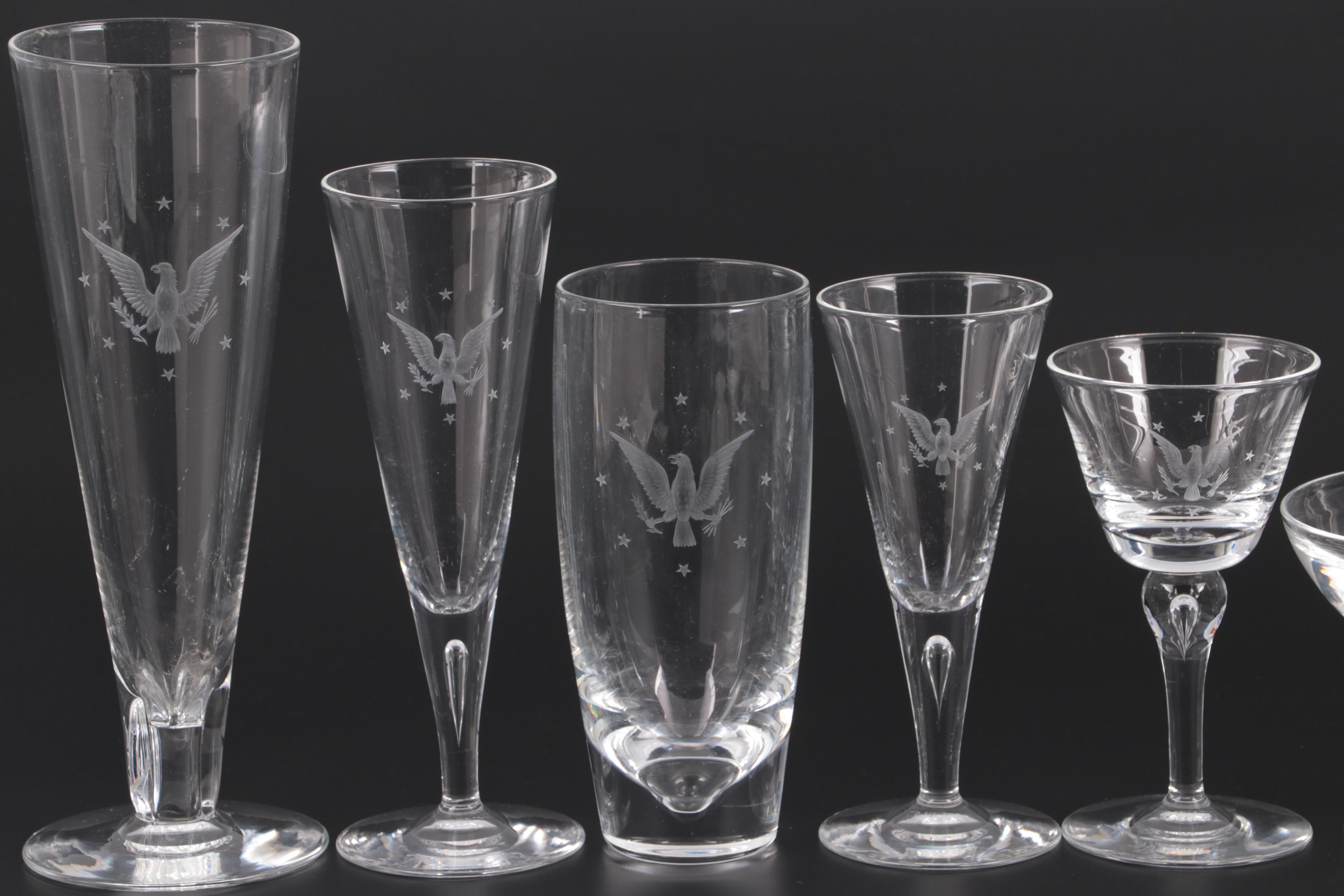 Steuben Etched Glassware for "USS Williamsburg" Presidential Yacht, Mid-20th C.