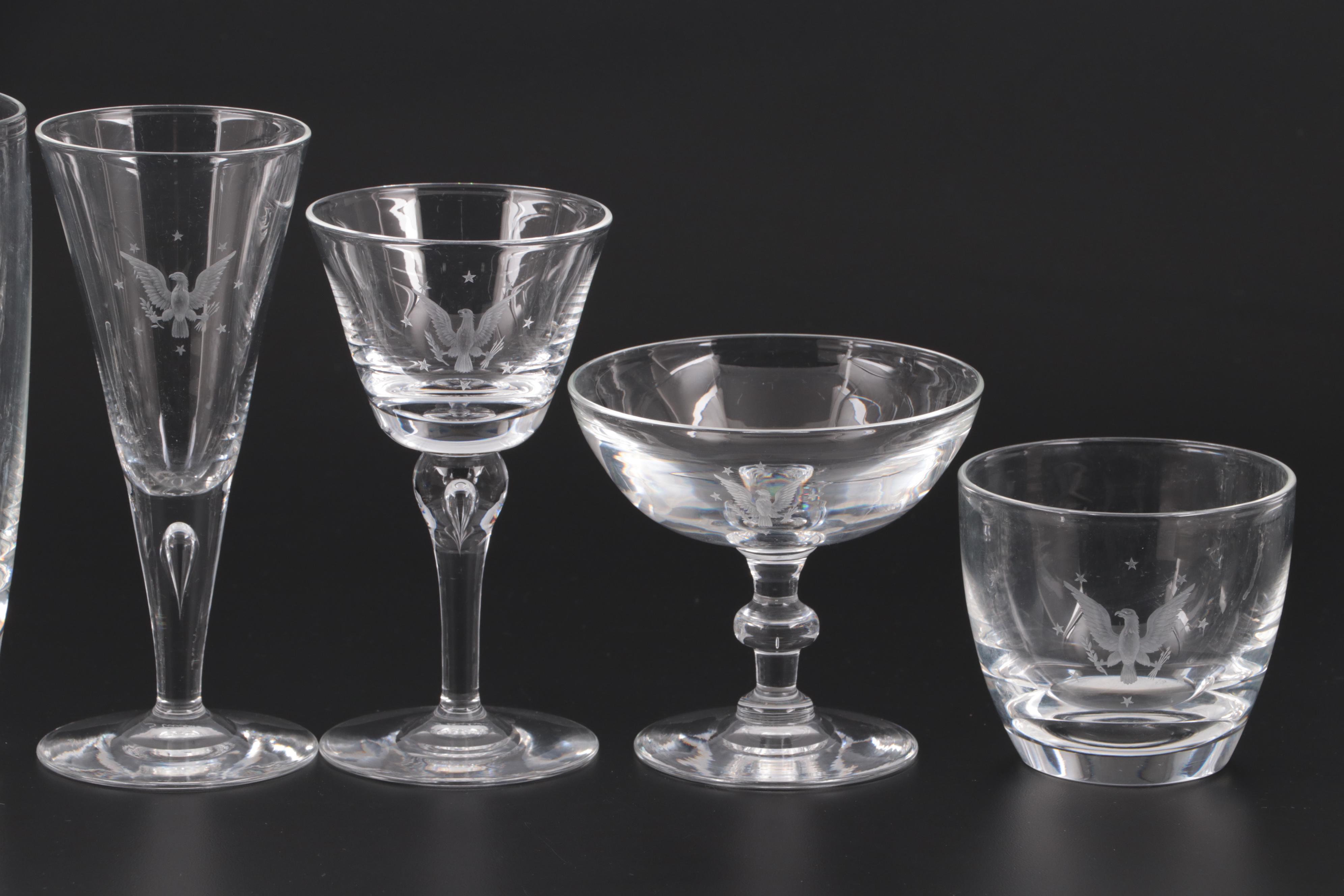 Steuben Etched Glassware for "USS Williamsburg" Presidential Yacht, Mid-20th C.